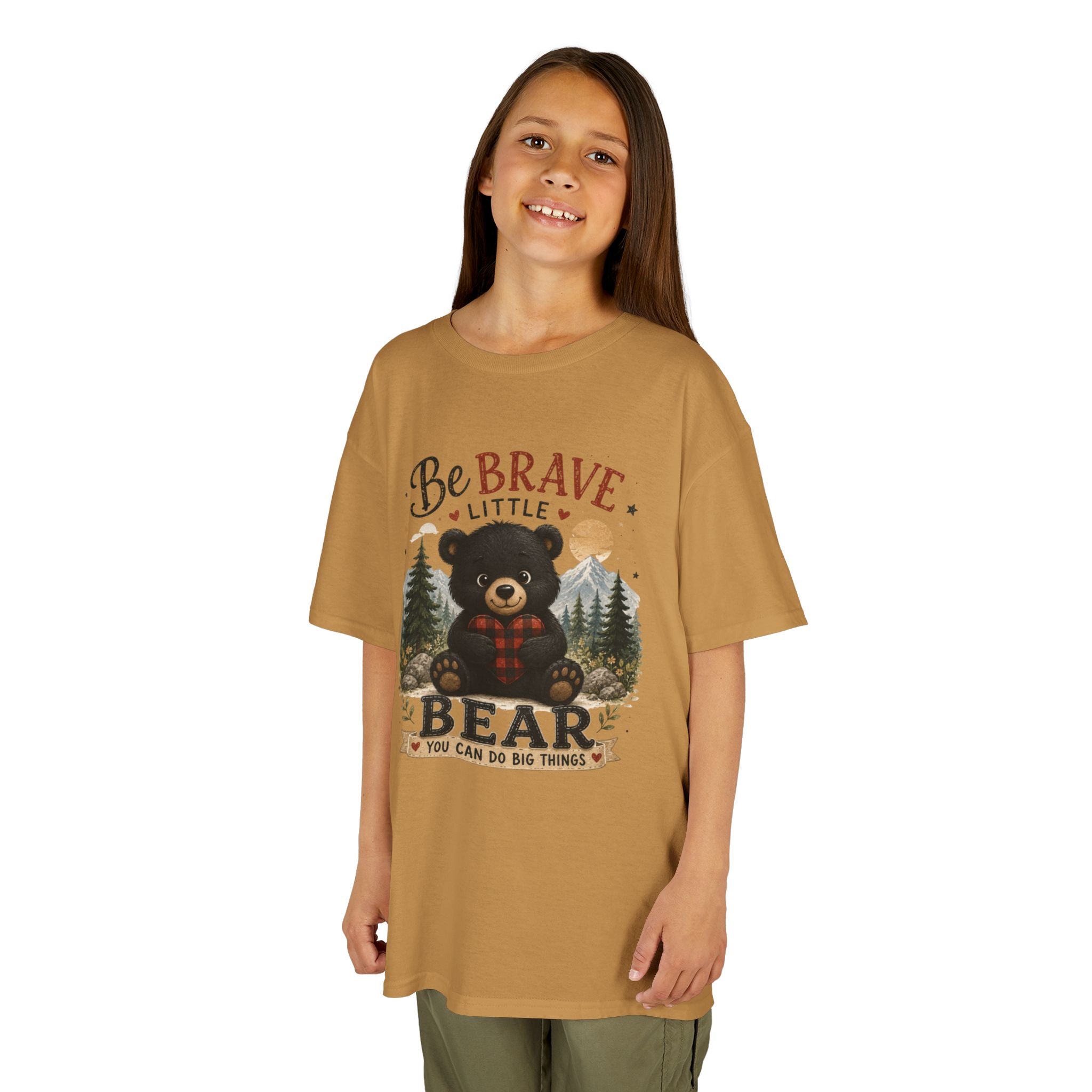 Kids T‑Shirt — "Be Brave Little Bear" Cute Woodland Bear Tee for Children, Inspirational Adventure Gift
