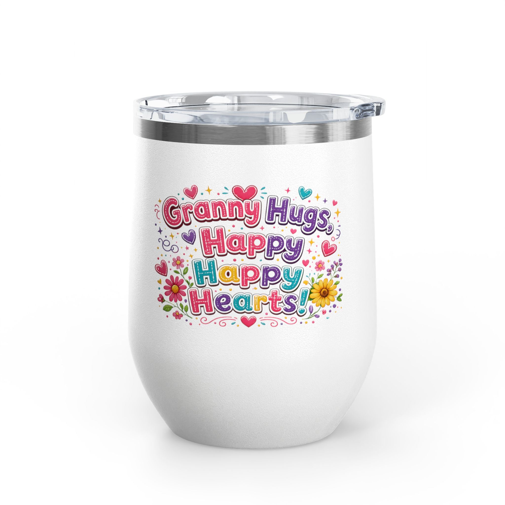 "Granny Hugs, Happy Happy Hearts" Floral 12oz Insulated Cup