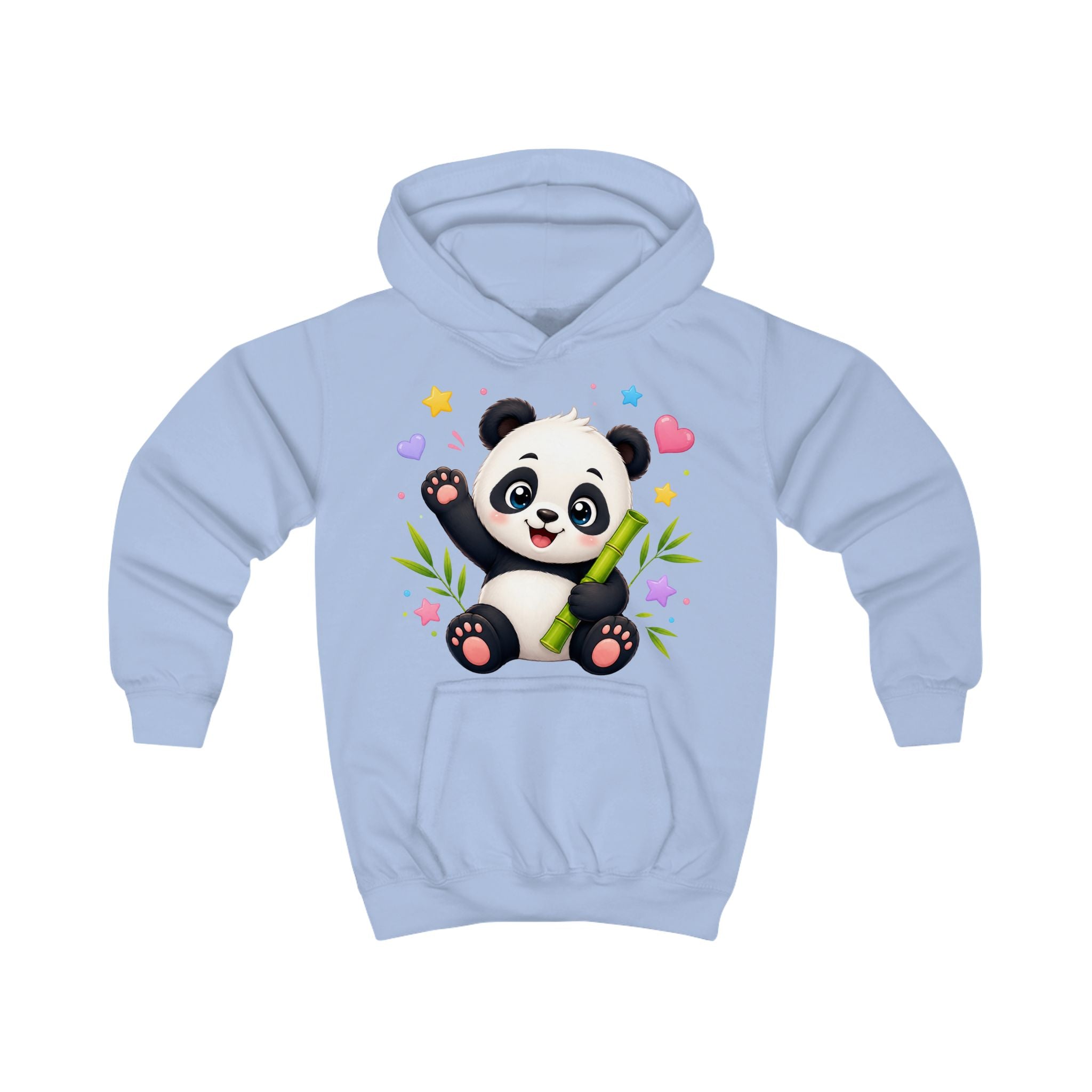 Kids Hoodie — Cute Smiling Panda with Bamboo & Hearts