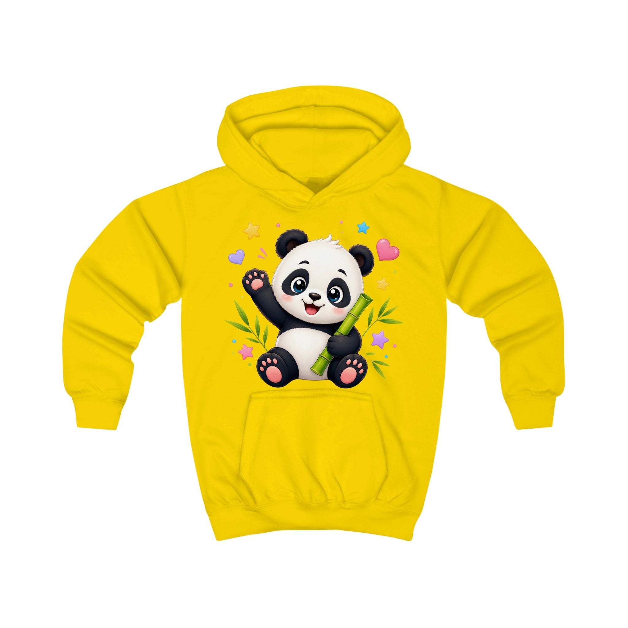 Kids Hoodie — Cute Smiling Panda with Bamboo & Hearts