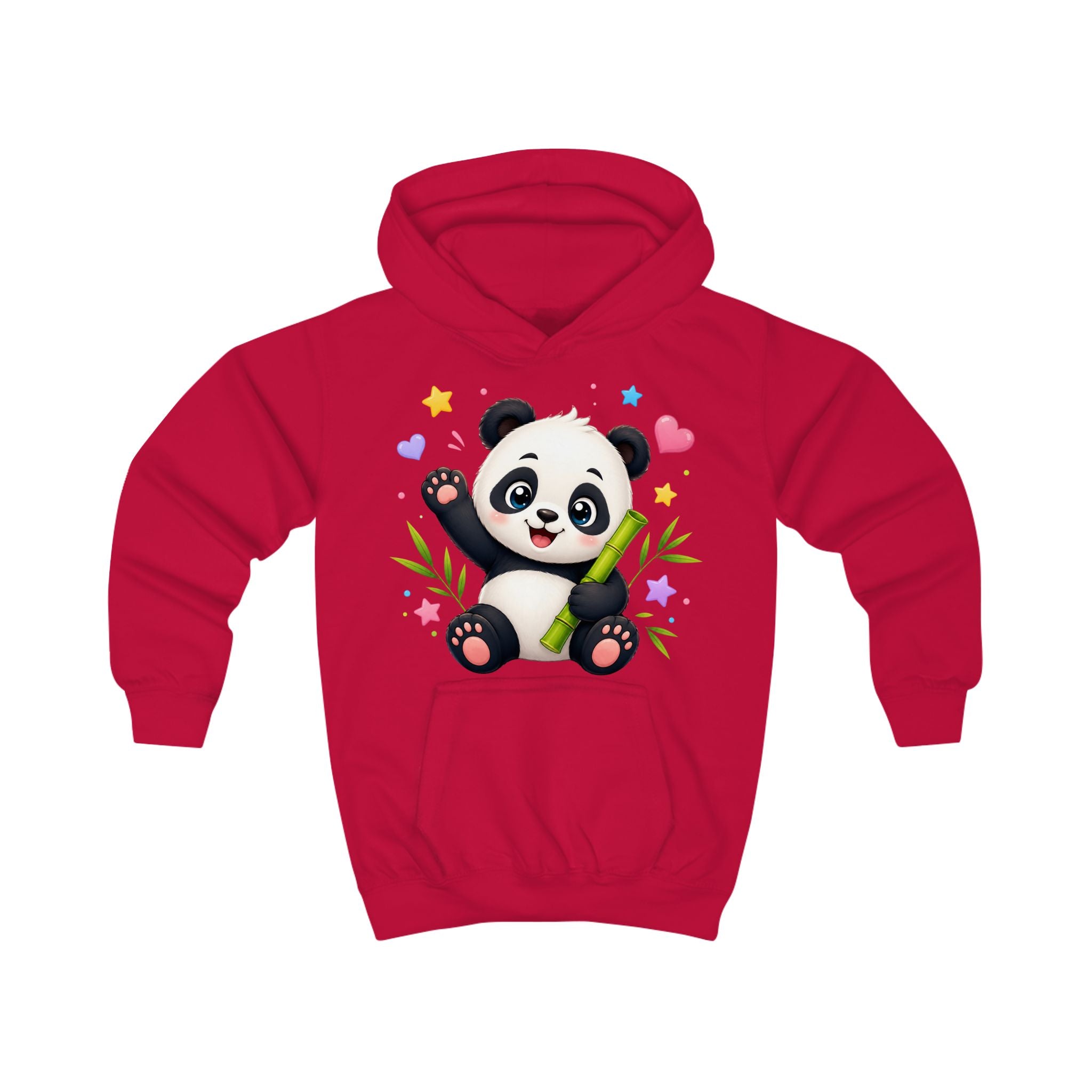 Kids Hoodie — Cute Smiling Panda with Bamboo & Hearts