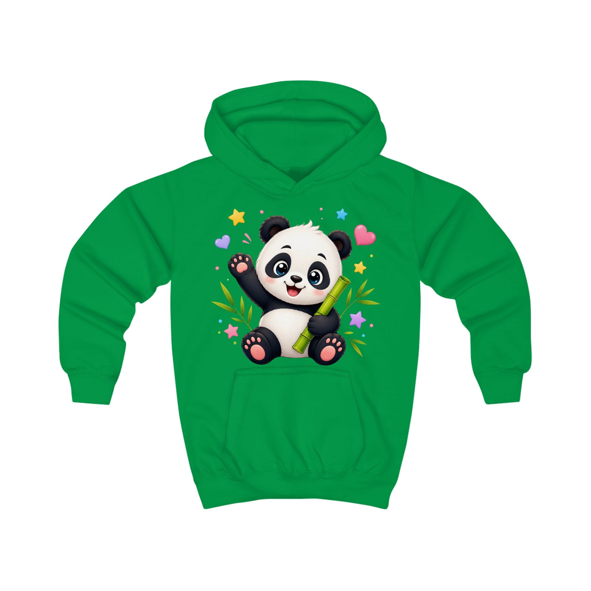 Kids Hoodie — Cute Smiling Panda with Bamboo & Hearts