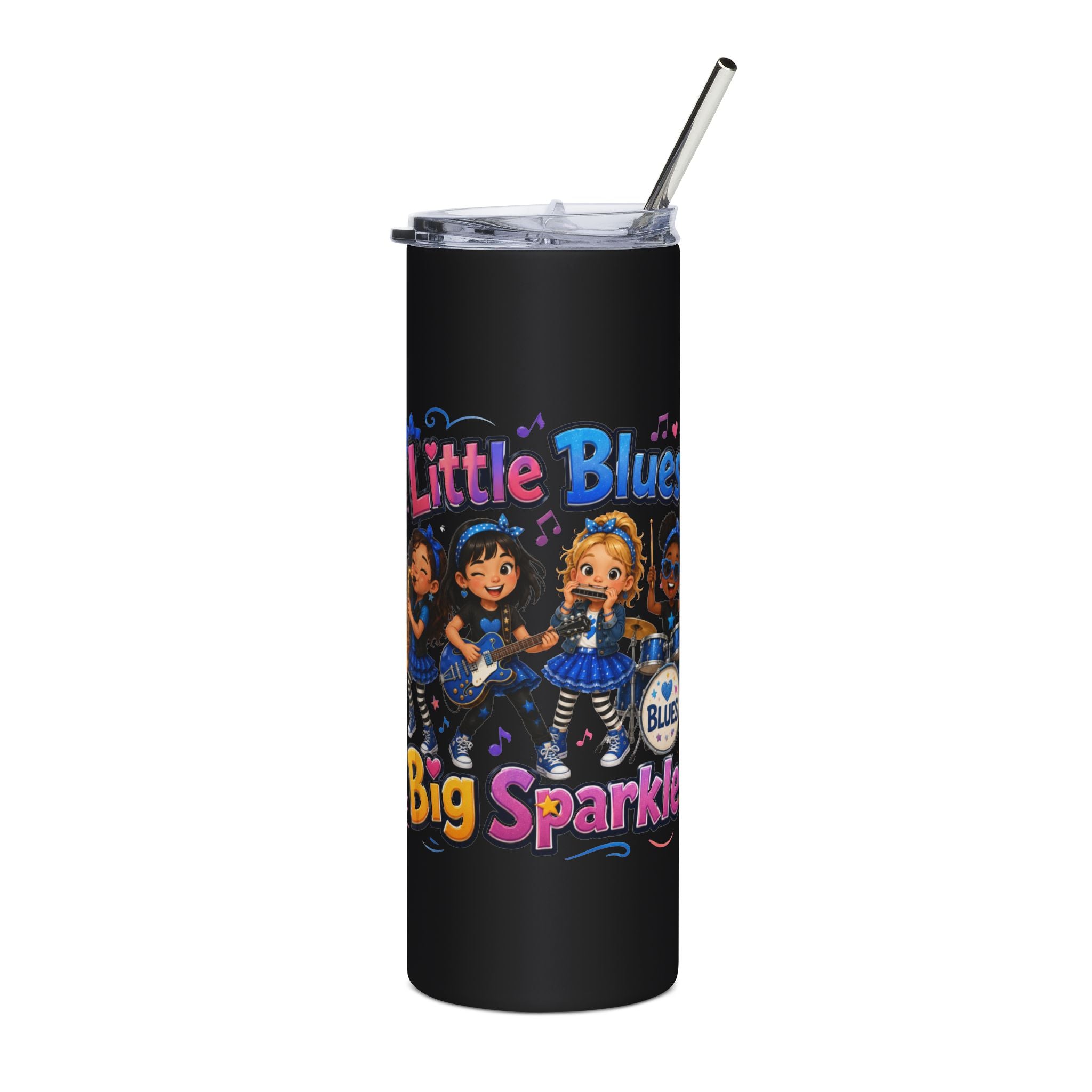 20oz Stainless Steel Tumbler — "Little Blues, Big Sparkle" Girls Band Design