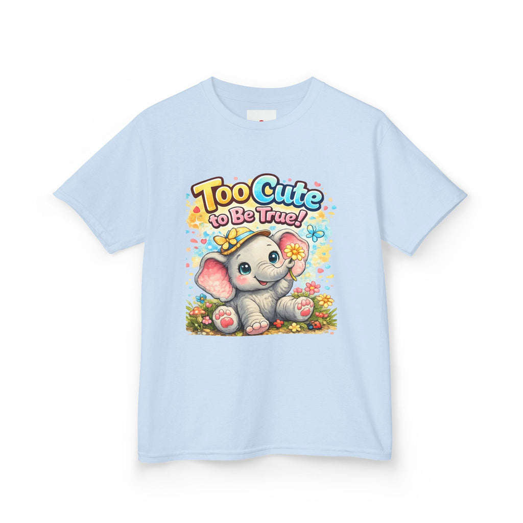 Kids Tee — "Too Cute to Be True" Elephant Graphic