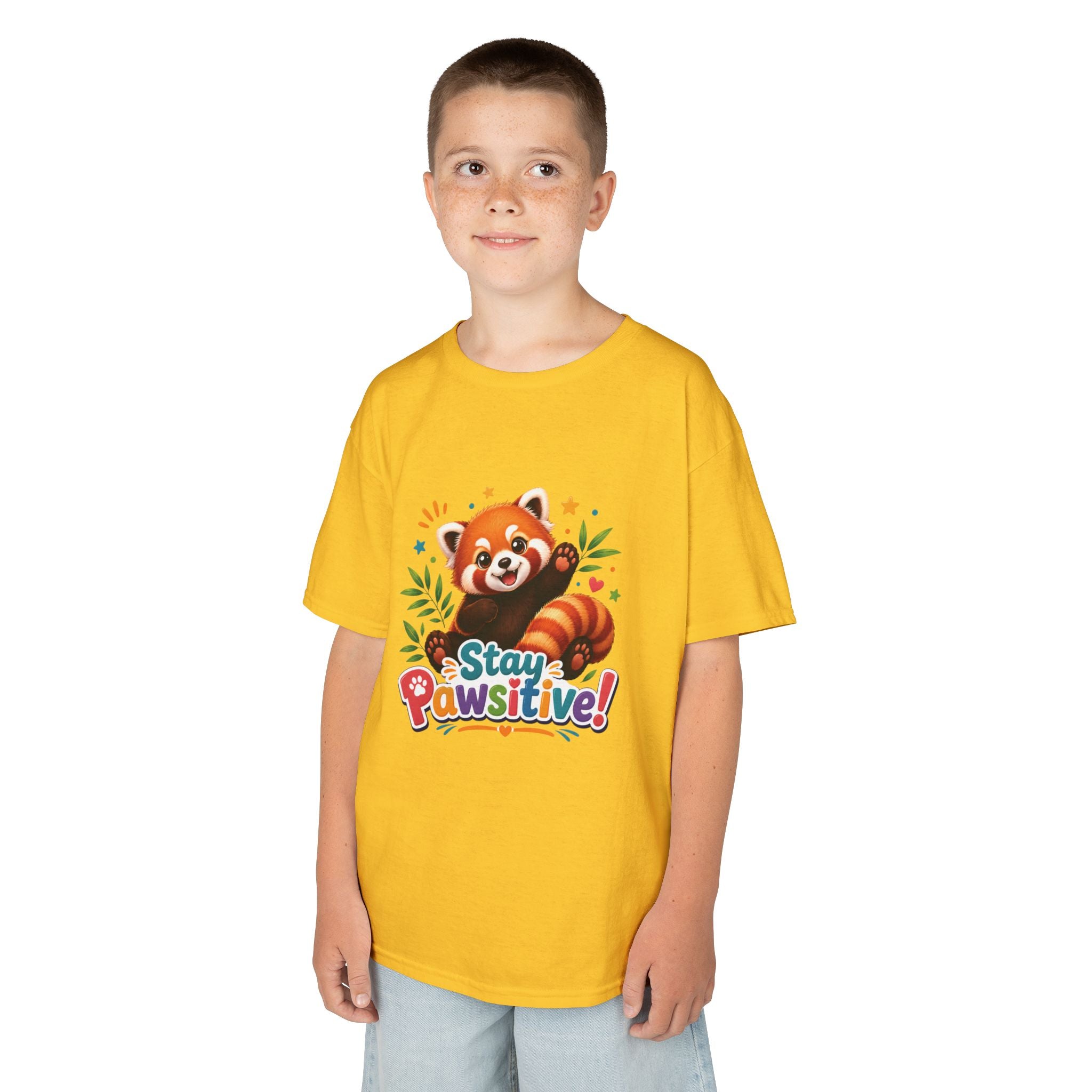 Stay Pawsitive Red Panda Kids Tee | Cute Animal Positive Message