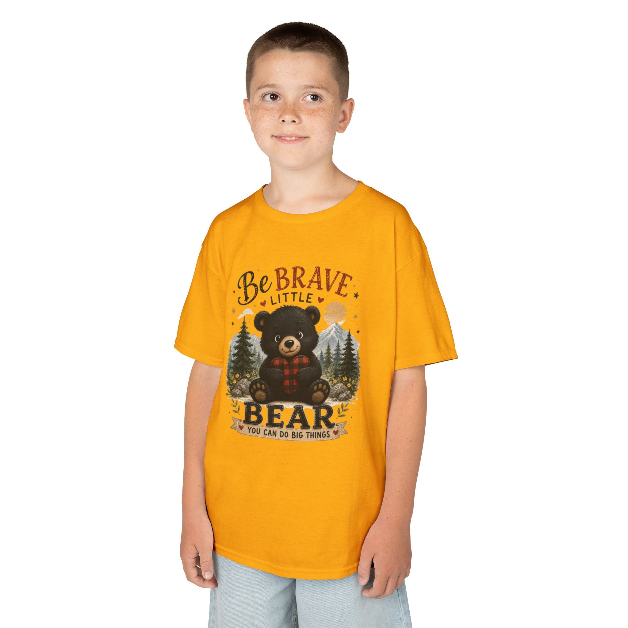 Kids T‑Shirt — "Be Brave Little Bear" Cute Woodland Bear Tee for Children, Inspirational Adventure Gift