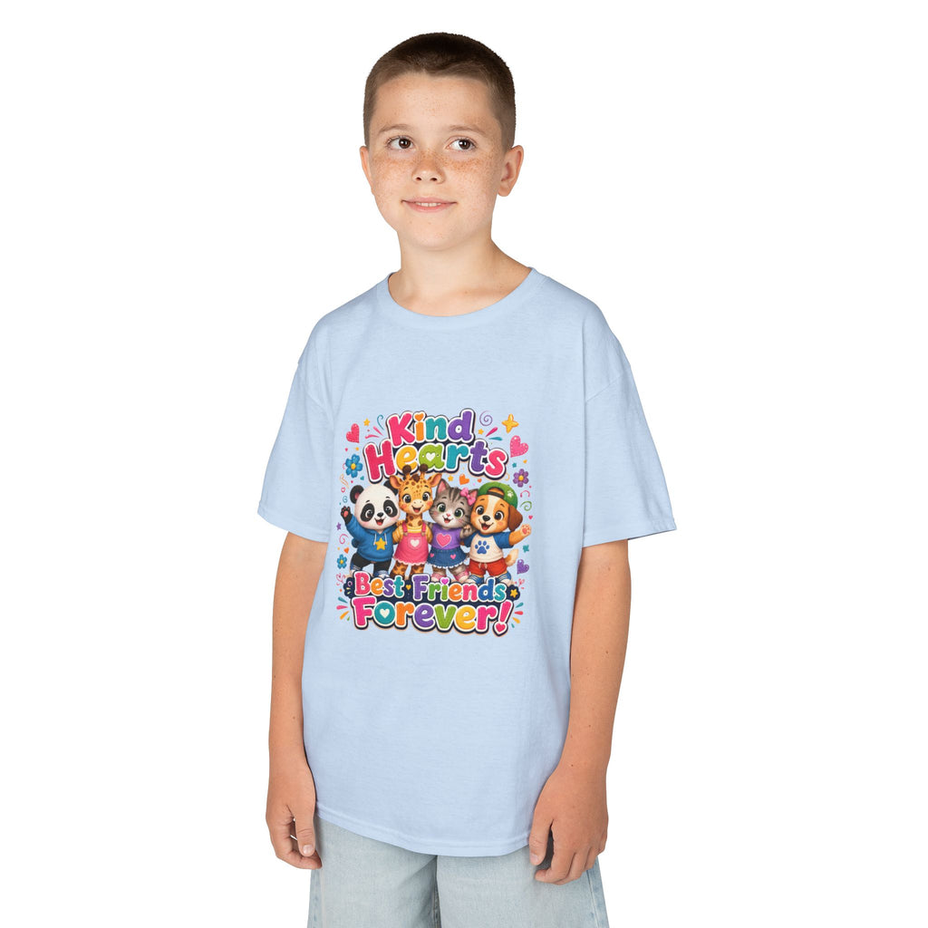 Kids Tee — "Kind Hearts Best Friends Forever" Colorful Cartoon Animals