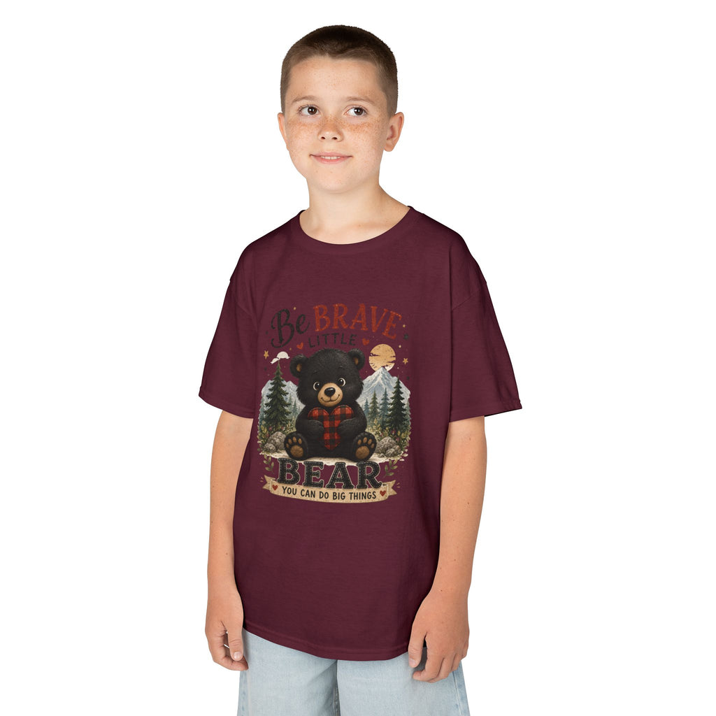 Kids T‑Shirt — "Be Brave Little Bear" Cute Woodland Bear Tee for Children, Inspirational Adventure Gift
