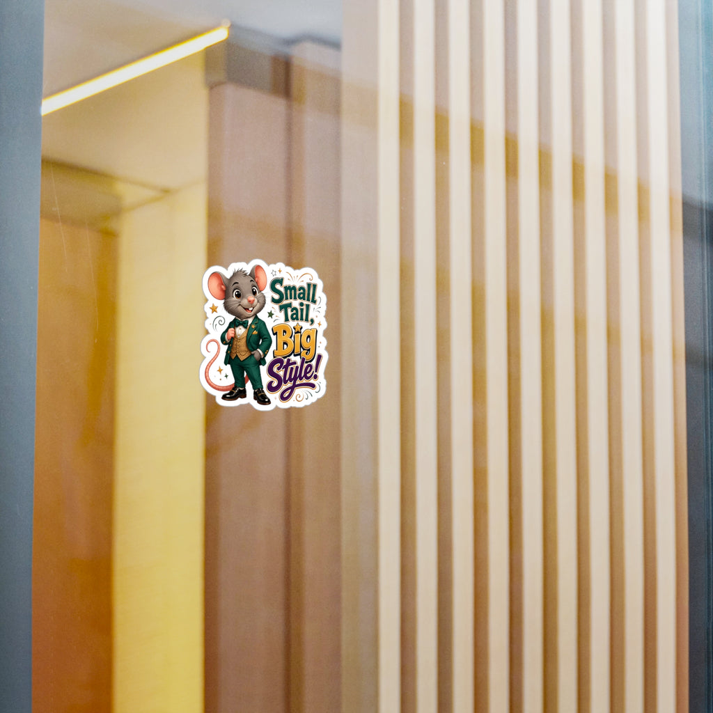 Sticker — "Small Tail, Big Style!" Cute Dressed Mouse Kiss-Cut Vinyl Decal