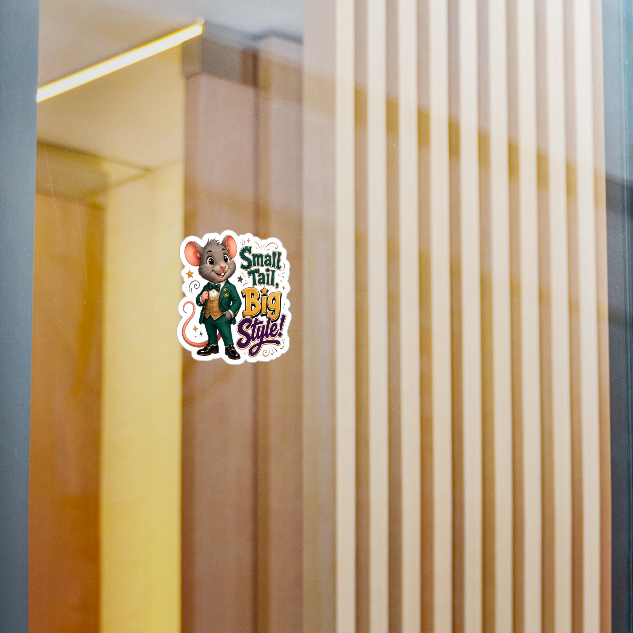 Sticker — "Small Tail, Big Style!" Cute Dressed Mouse Kiss-Cut Vinyl Decal