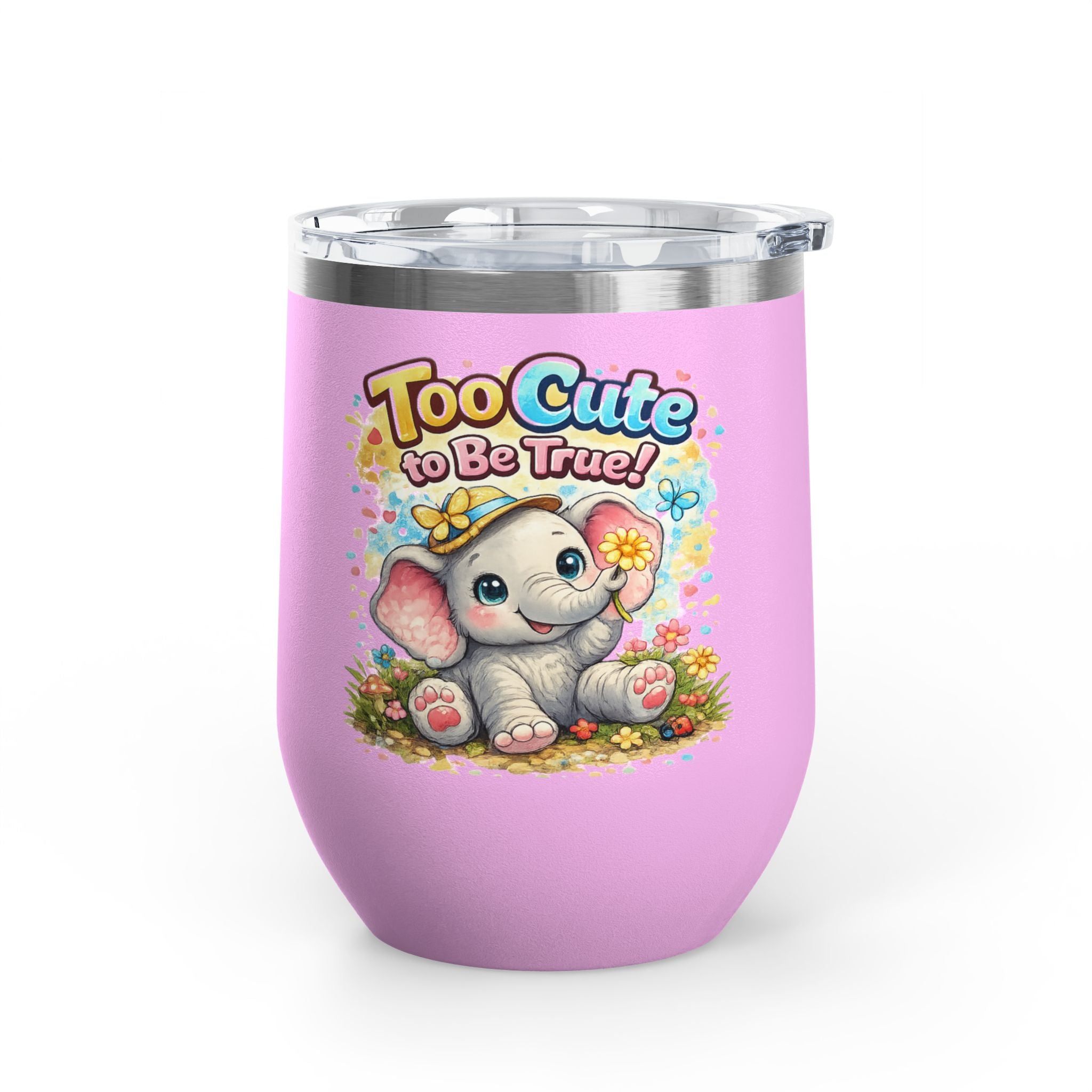12oz Tumbler - "Too Cute to Be True" Baby Elephant Floral Design