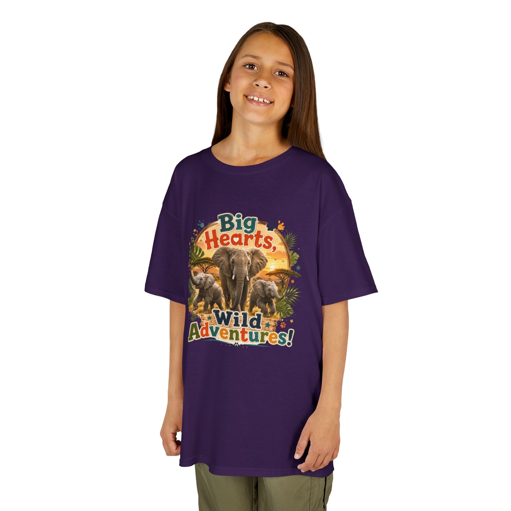 Kids T-Shirt — “Big Hearts, Wild Adventures!” Elephant Safari Shirt for Kids, Cute Animal Adventure Tee