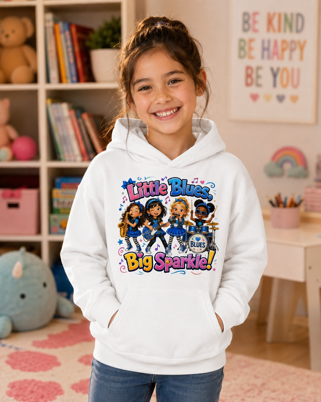 Little Blues Big Sparkle Kids Hoodie — Cute Girls Band Music Pullover