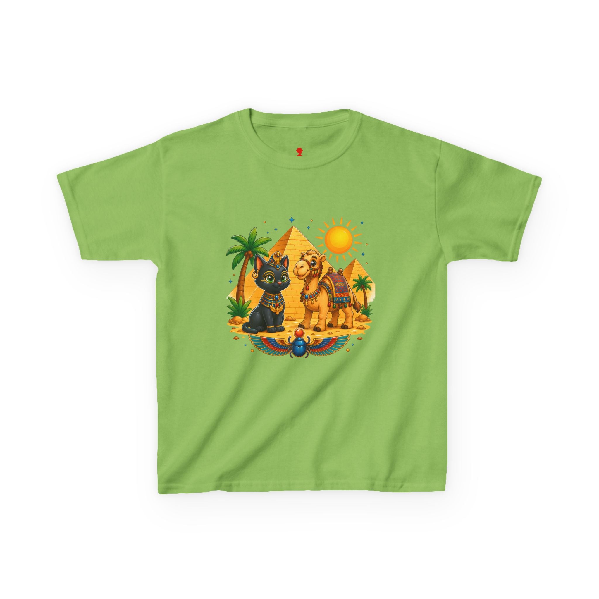 Egyptian Cats and Camel Kids Tee | Pyramid Desert Sun Illustration