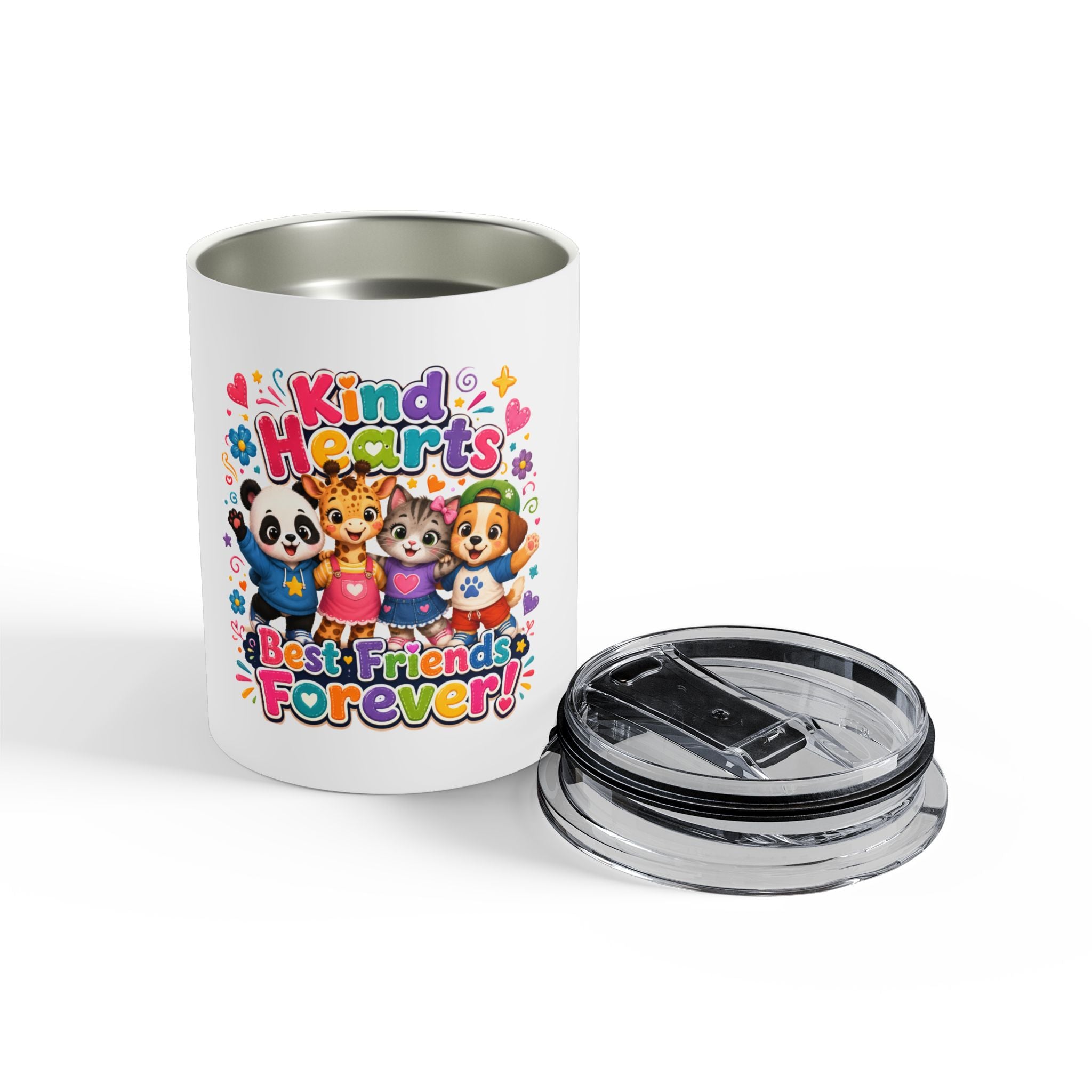 10oz Tumbler - "Kind Hearts Best Friends Forever" Cute Cartoon Animal Travel Mug