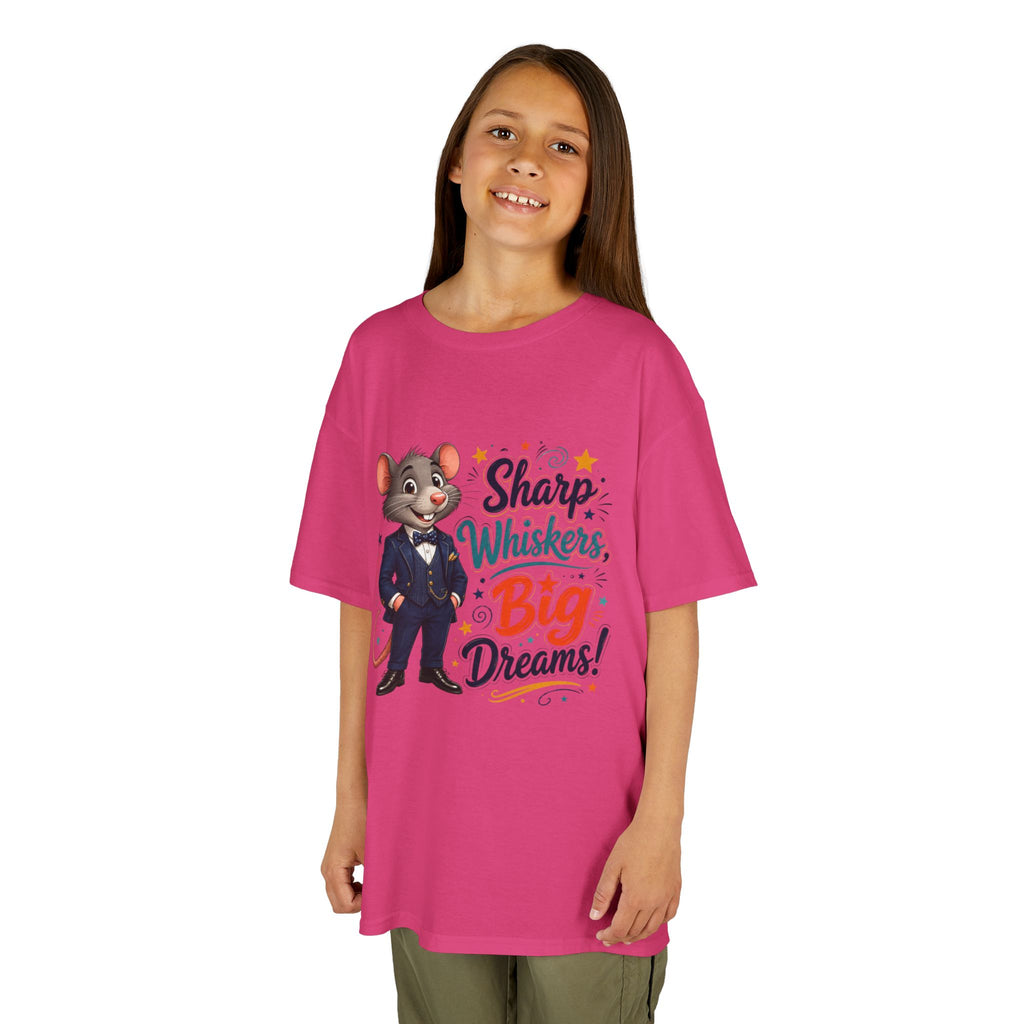 Kids Tee — "Sharp Whiskers, Big Dreams" Mouse Graphic