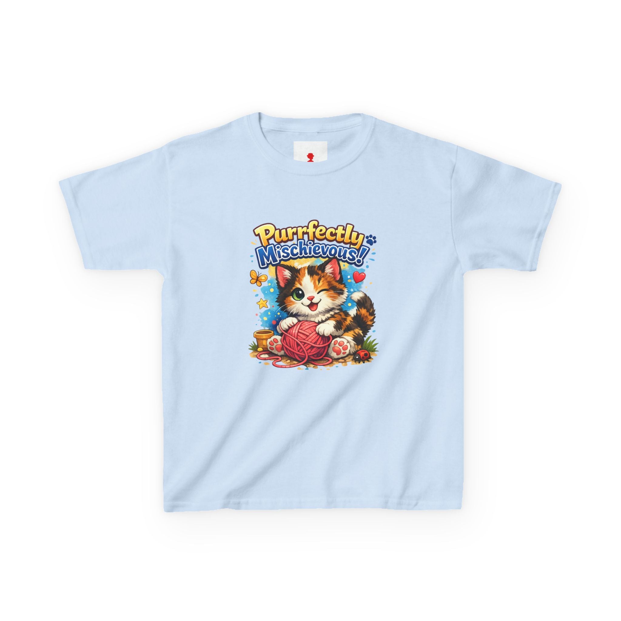 Kids T-Shirt — "Purrfectly Mischievous" Cute Kitten Playing with Yarn