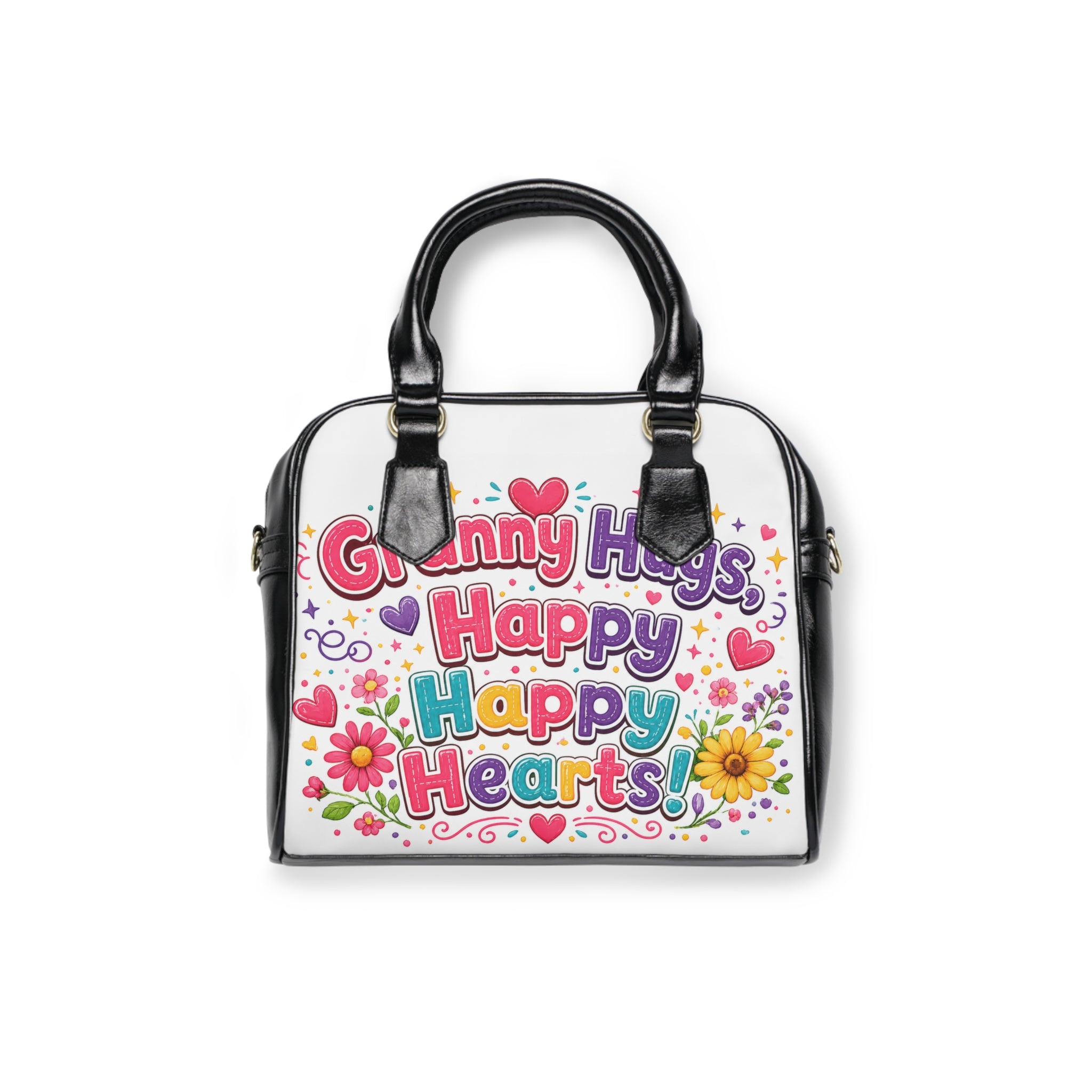 Granny Hugs Happy Happy Hearts Shoulder Handbag | Floral Heart Graphic Purse