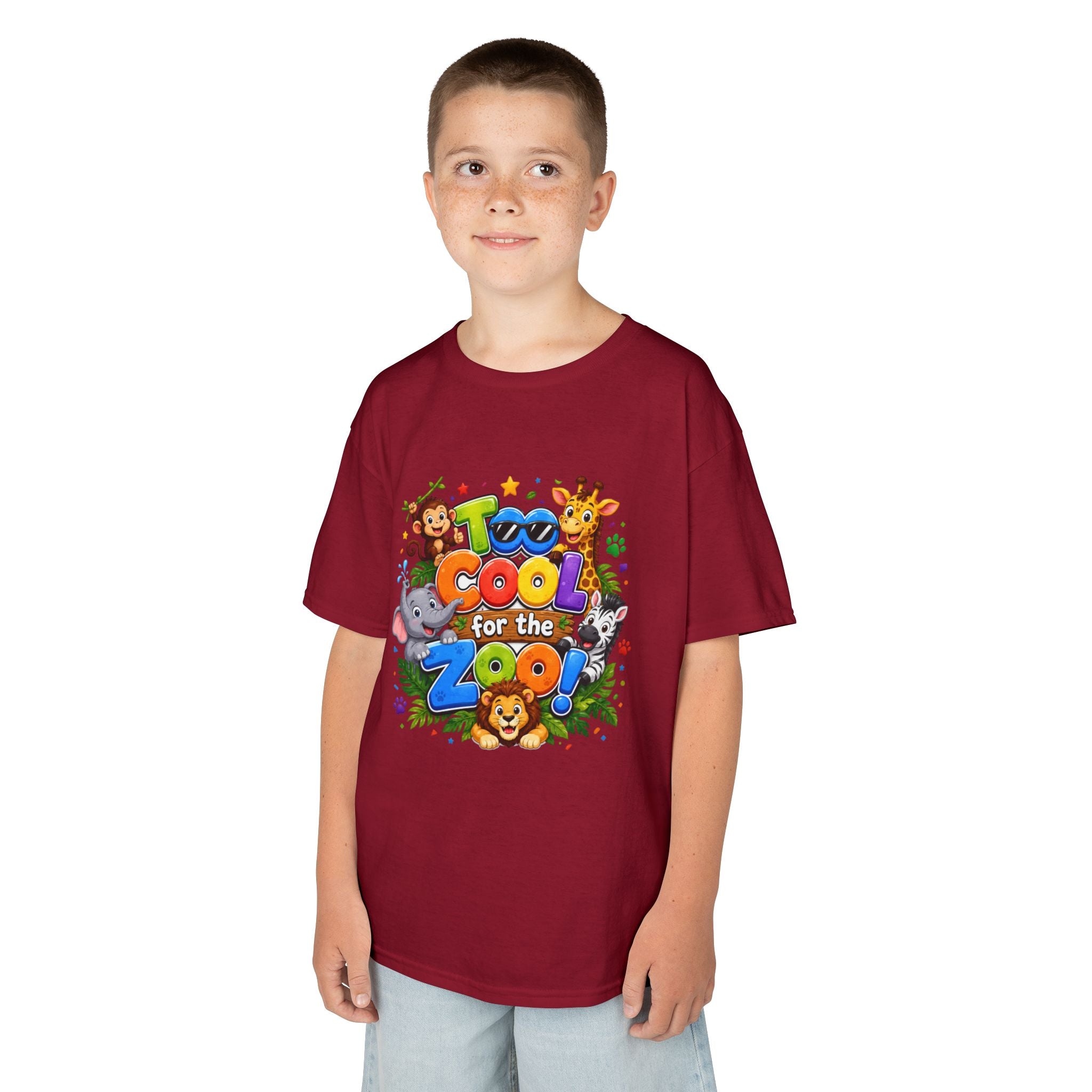 Kids Tee — "Too Cool for the Zoo" Colorful Animal Graphic