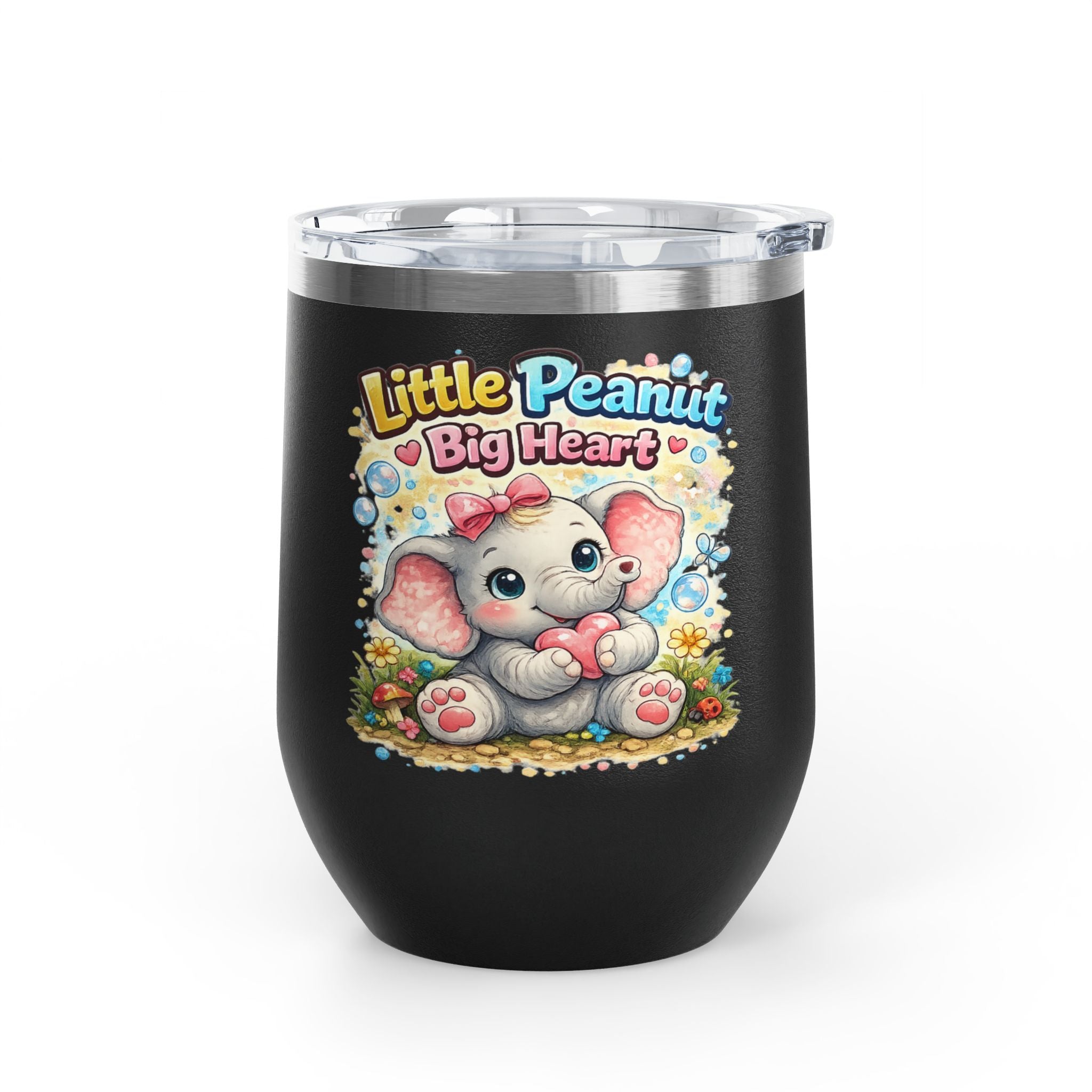 12oz Tumbler — 'Little Peanut Big Heart' Cute Baby Elephant Insulated Cup