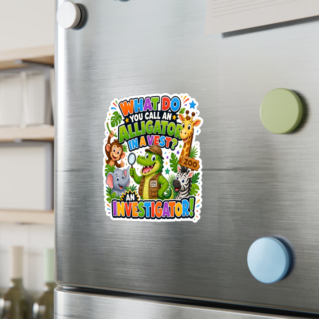 Alligator Investigator Sticker | Kiss-Cut Vinyl Decal, Cute Zoo Animals