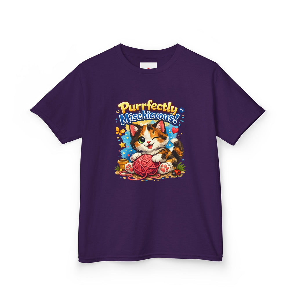 Kids T-Shirt — "Purrfectly Mischievous" Cute Kitten Playing with Yarn