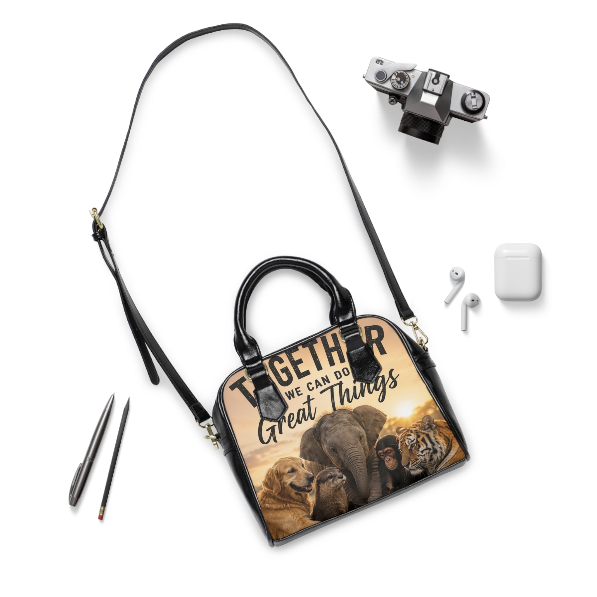 Shoulder Handbag — "Together We Can Do Great Things" Animal Friends Tote