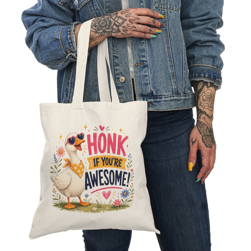 Honk If You're Awesome Tote Bag — Cute Duck Graphic Canvas Grocery & Gift Tote