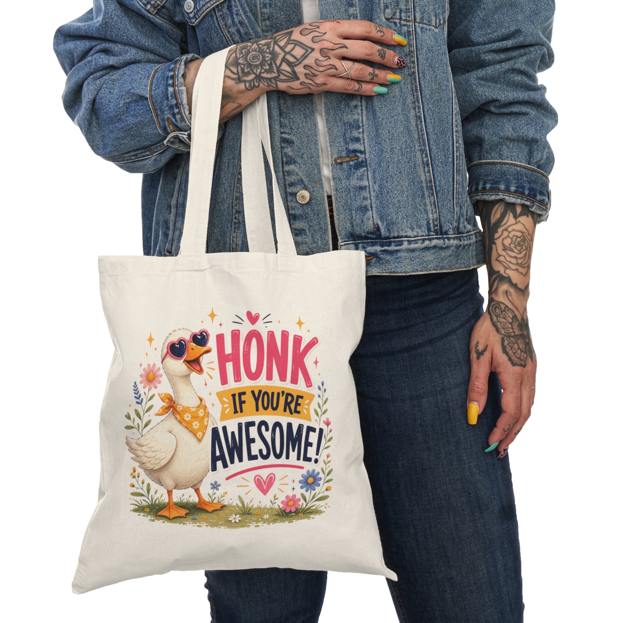 Honk If You're Awesome Tote Bag — Cute Duck Graphic Canvas Grocery & Gift Tote