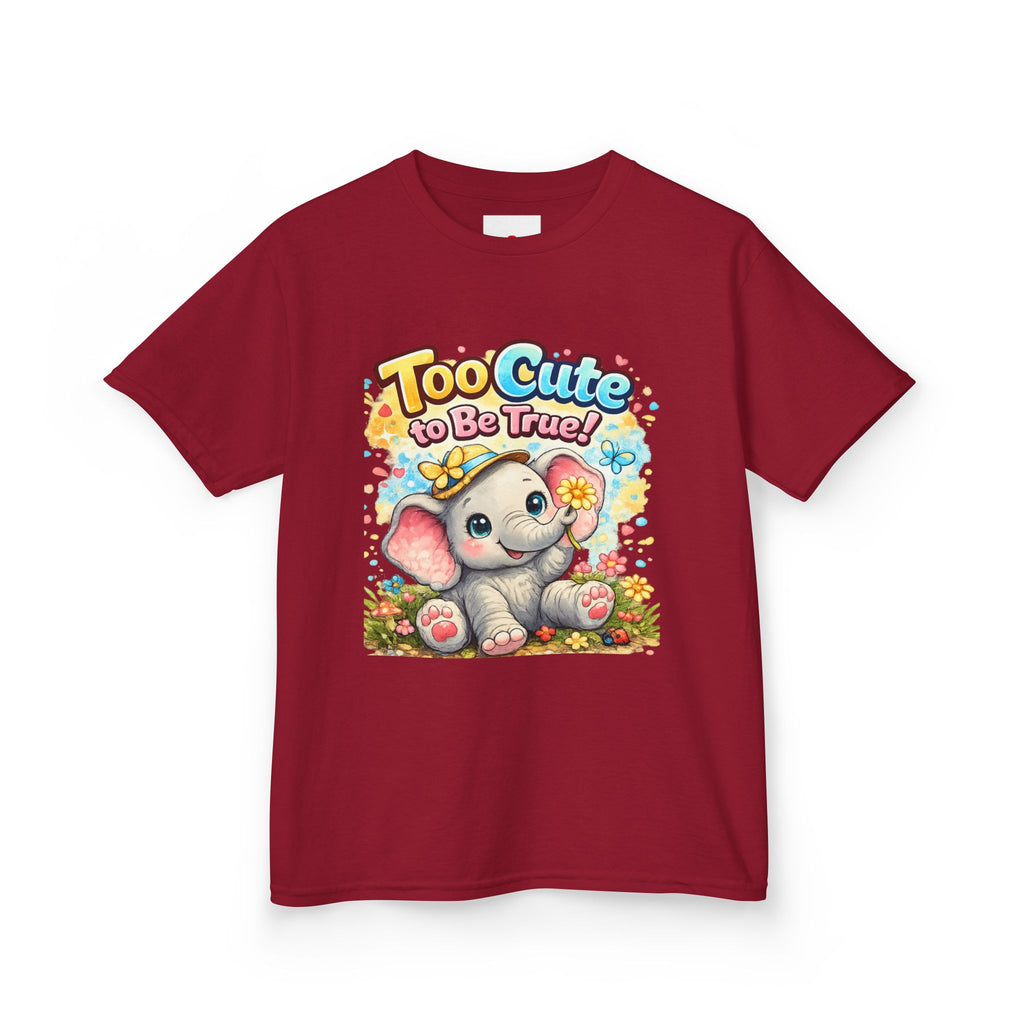 Kids Tee — "Too Cute to Be True" Elephant Graphic