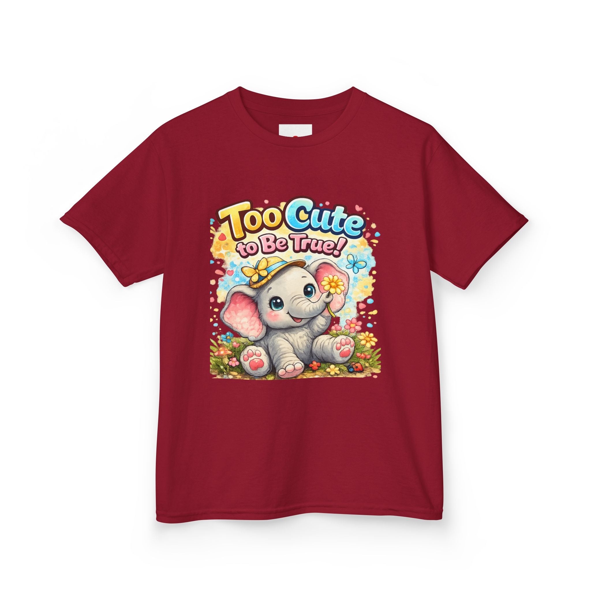 Kids Tee — "Too Cute to Be True" Elephant Graphic