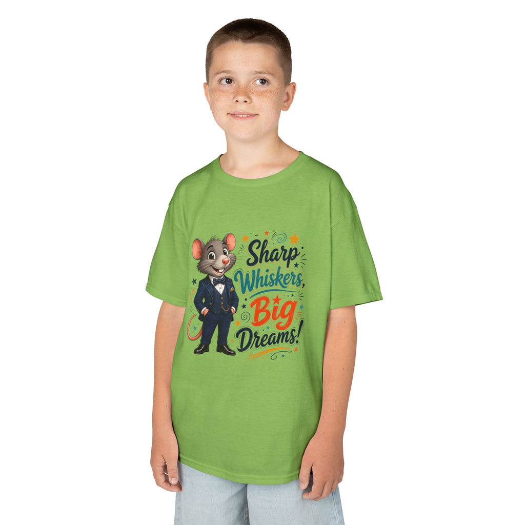 Kids Tee — "Sharp Whiskers, Big Dreams" Mouse Graphic