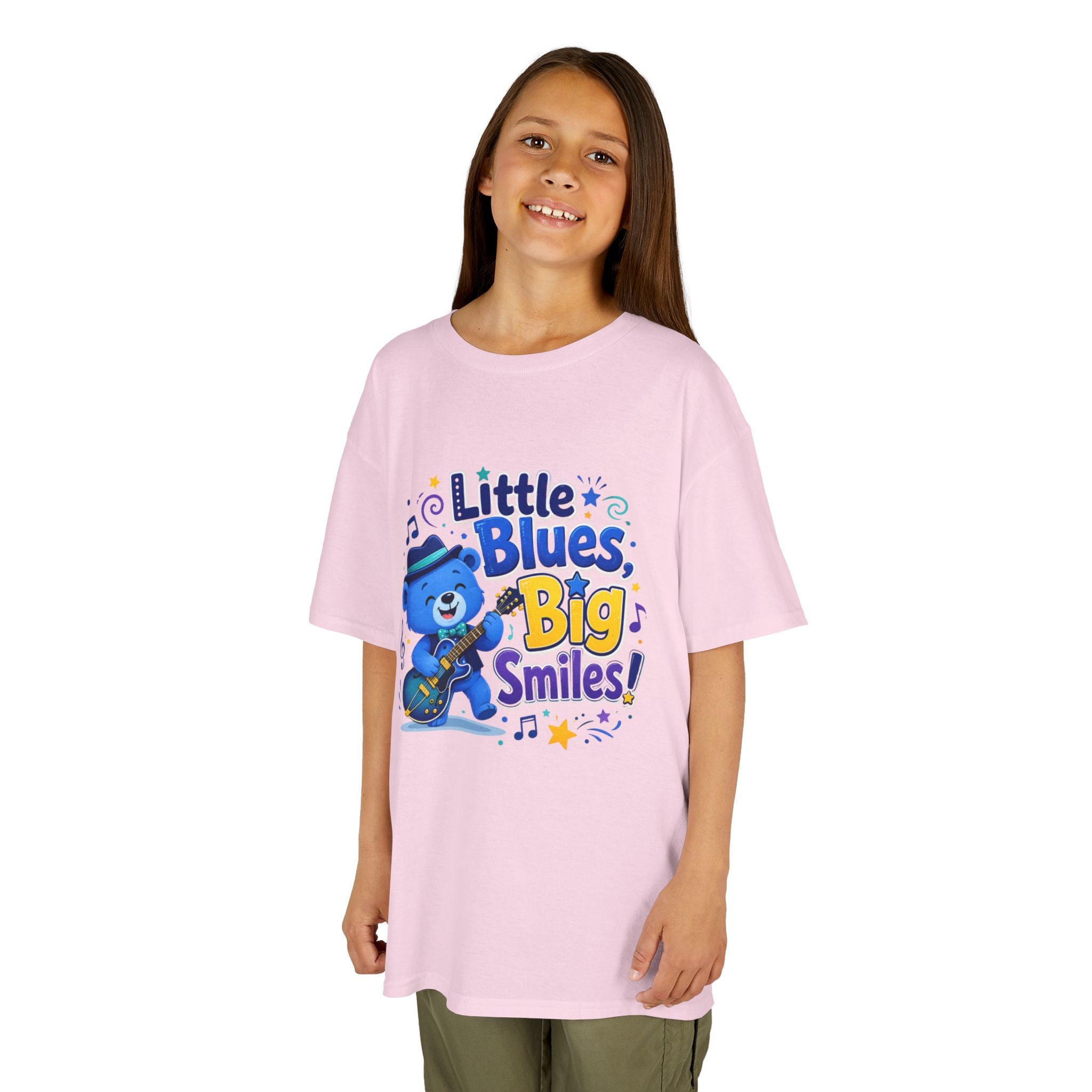 Kids Tee — "Little Blues, Big Smiles!" Guitar-Bear Graphic