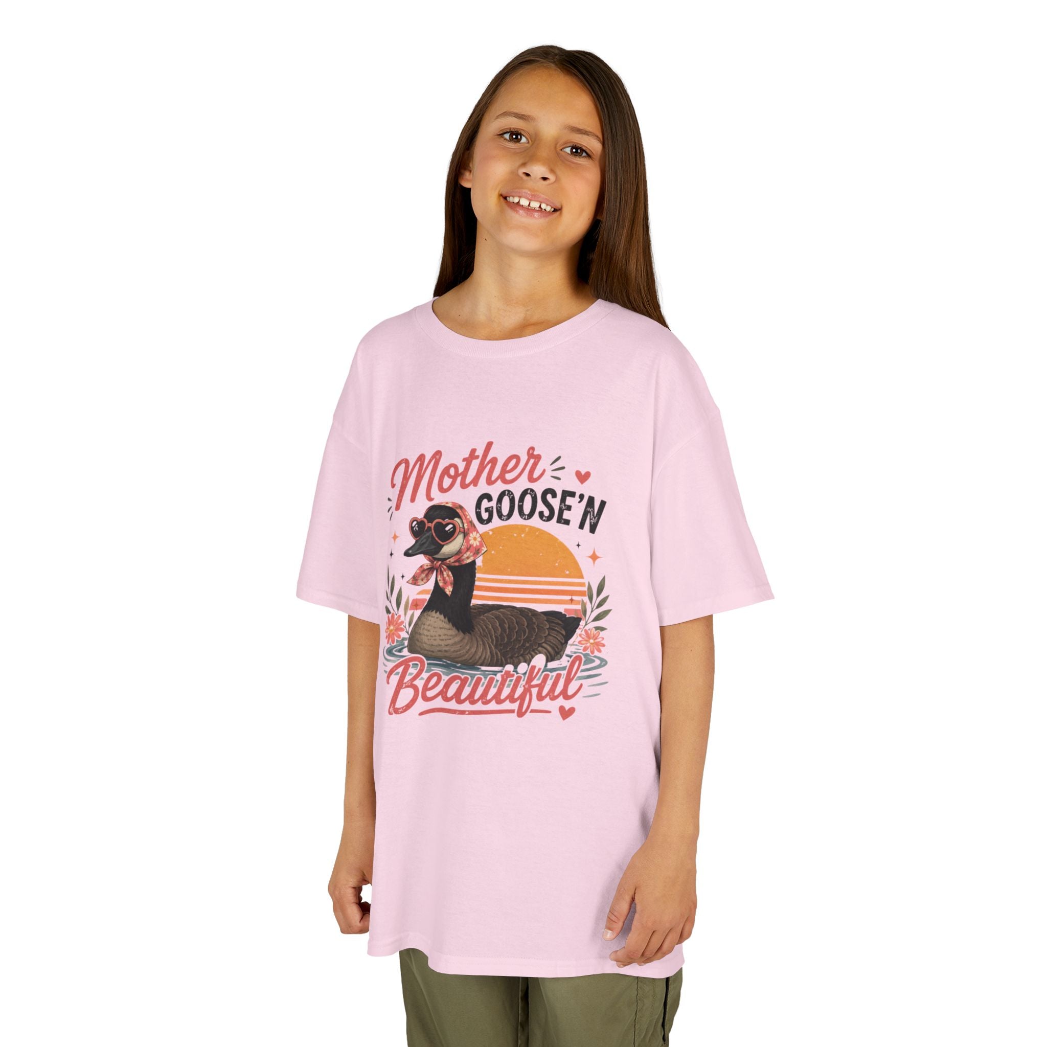 Kids Tee — "Mother Goose'n Beautiful" Cute Vintage Goose Graphic