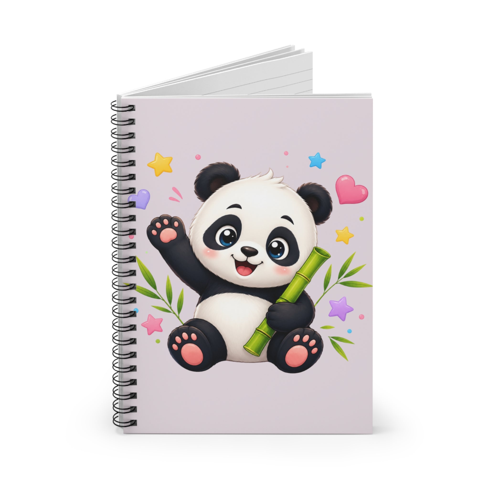 Cute Panda Spiral Notebook — Kawaii Baby Panda with Bamboo Ruled Journal