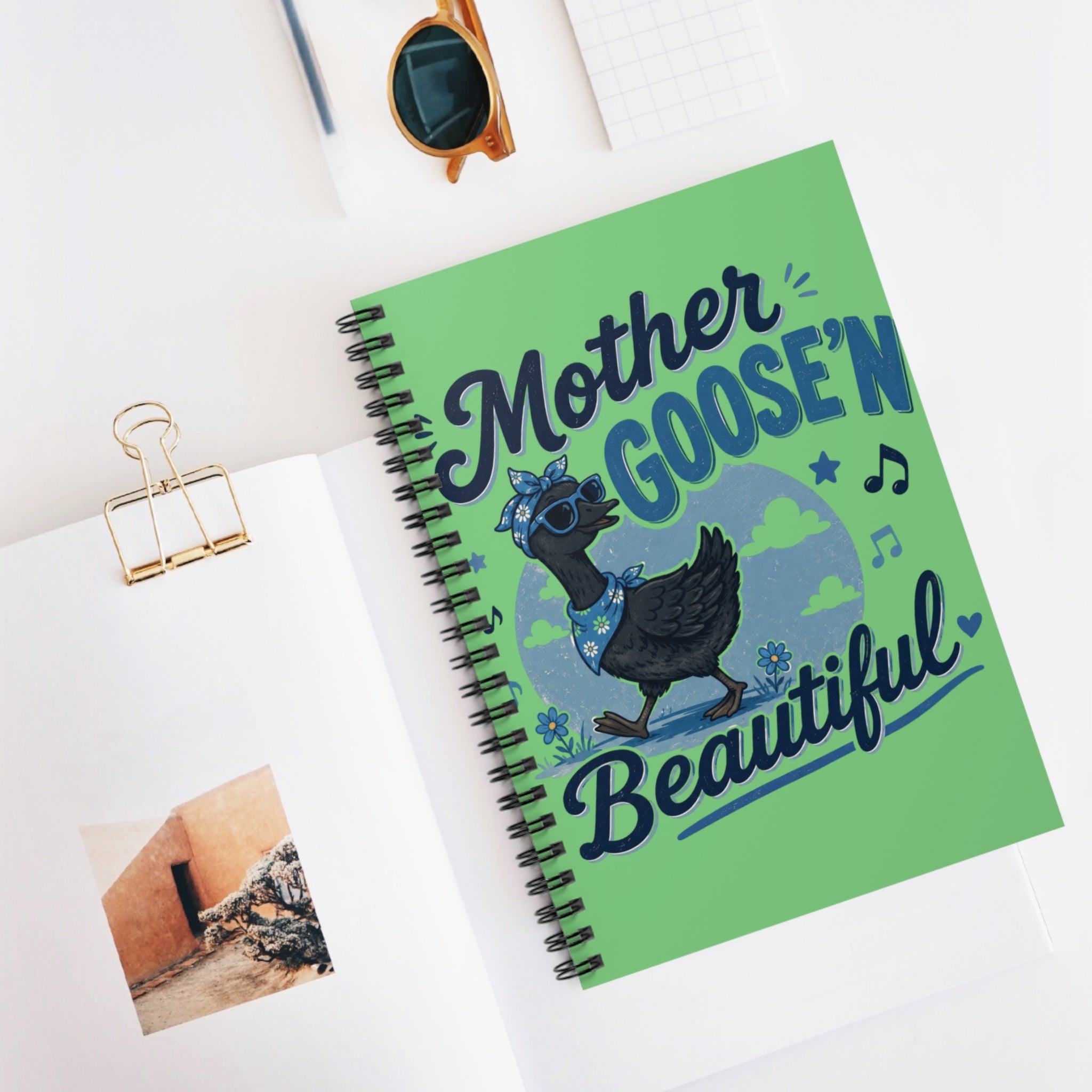 Mother Goose'n Beautiful Spiral Notebook — Cute Duck Illustration Ruled Journal