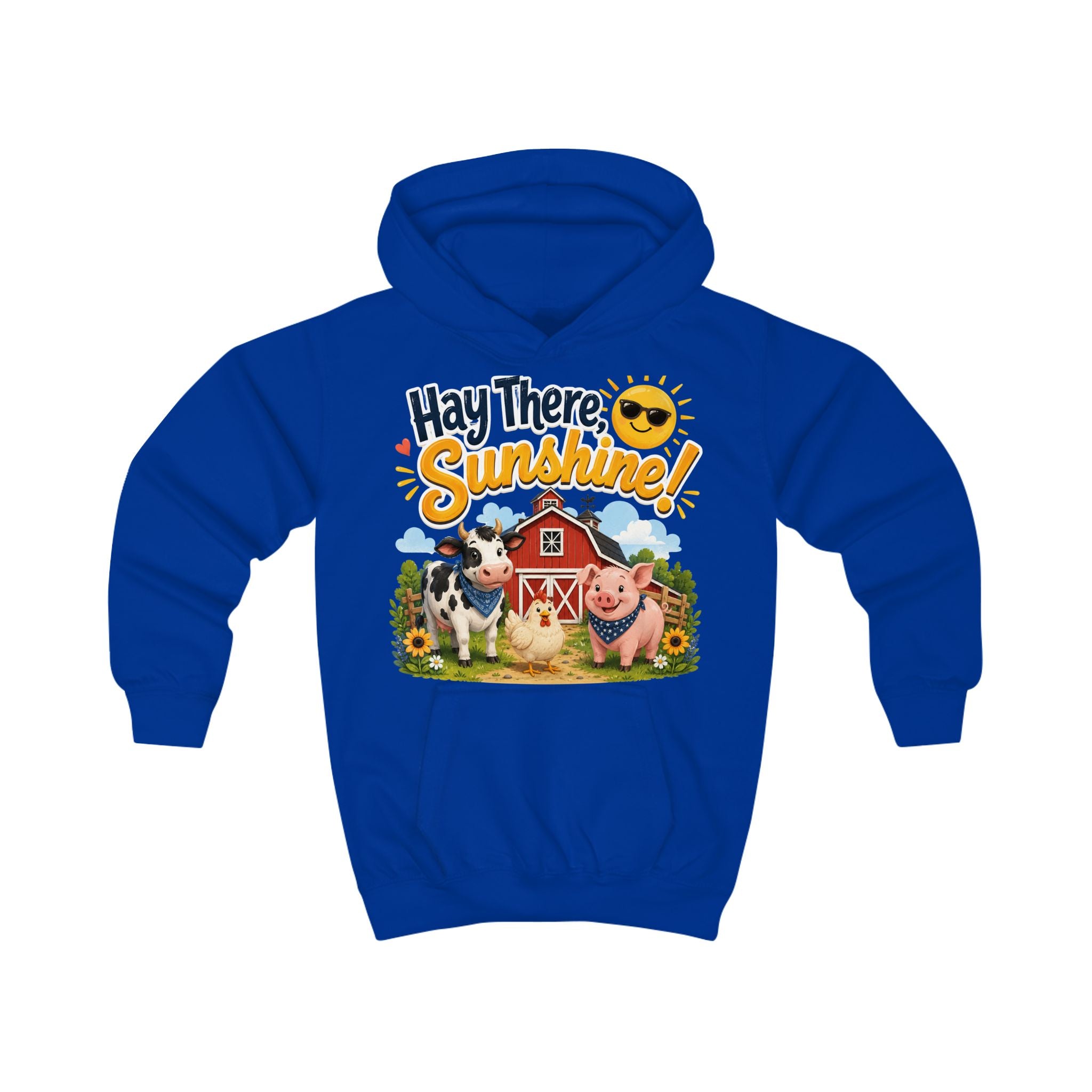Hay There Sunshine! Kids Hoodie - Cute Farm Animals Barnyard Sweatshirt