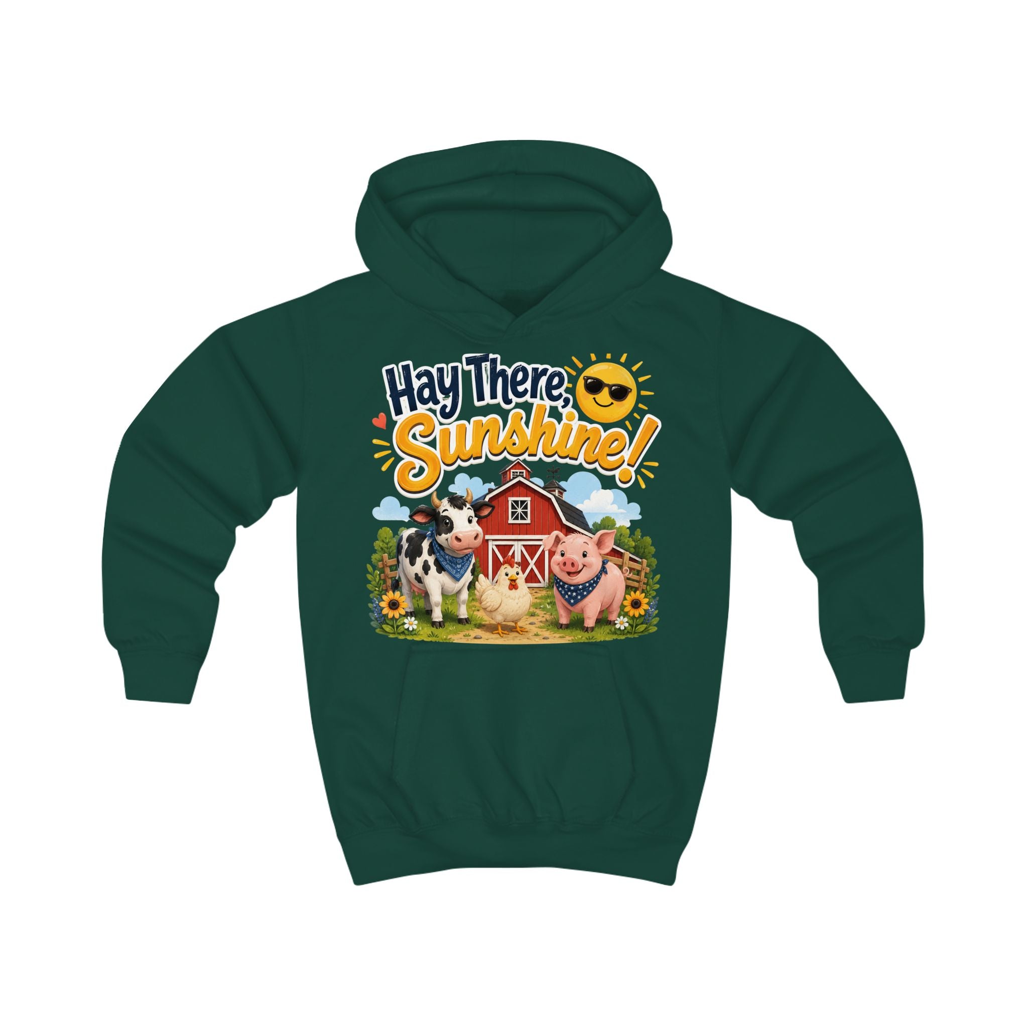 Hay There Sunshine! Kids Hoodie - Cute Farm Animals Barnyard Sweatshirt