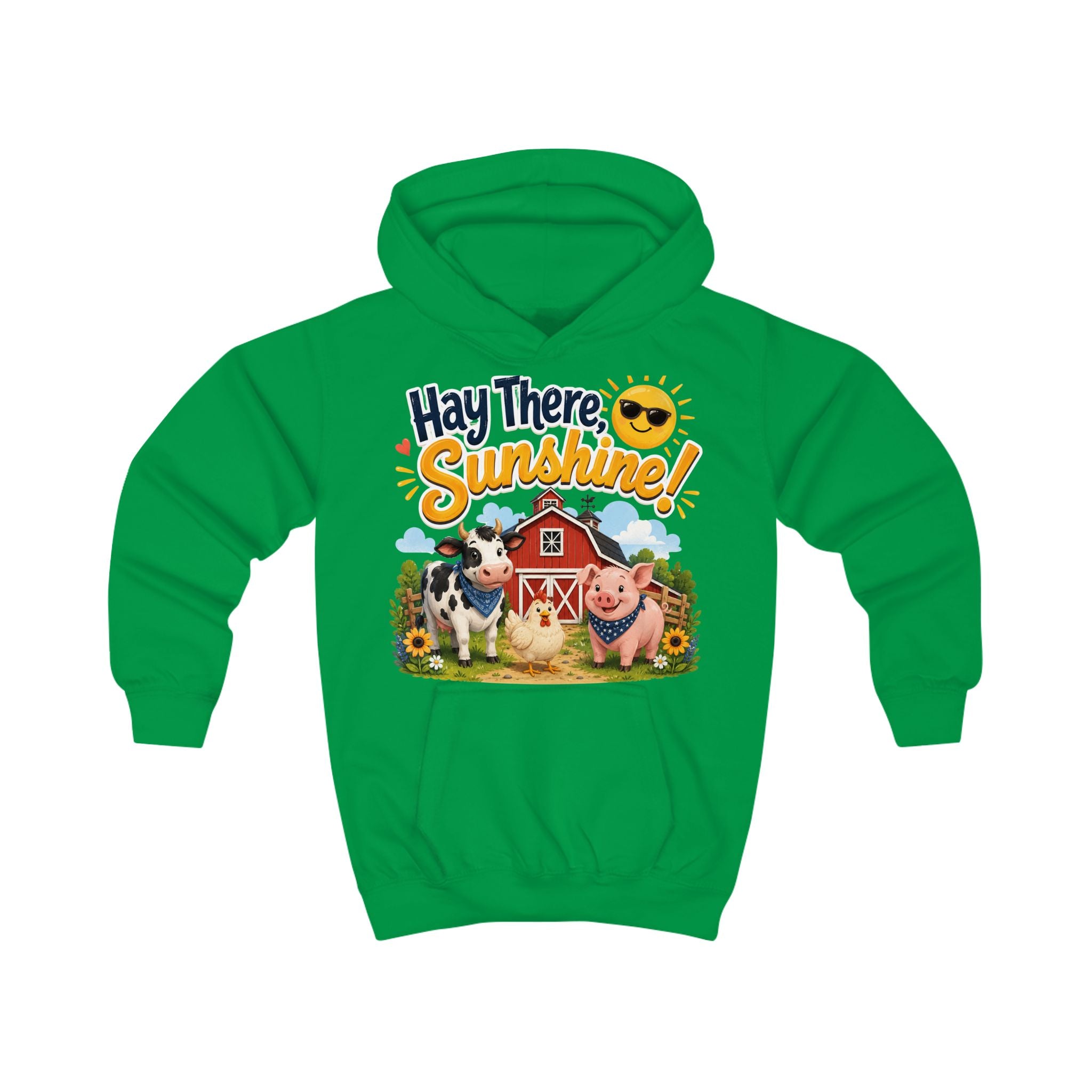 Hay There Sunshine! Kids Hoodie - Cute Farm Animals Barnyard Sweatshirt