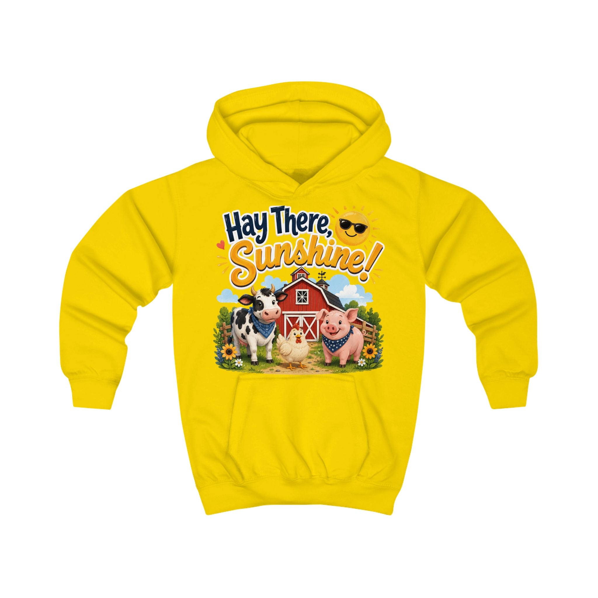 Hay There Sunshine! Kids Hoodie - Cute Farm Animals Barnyard Sweatshirt