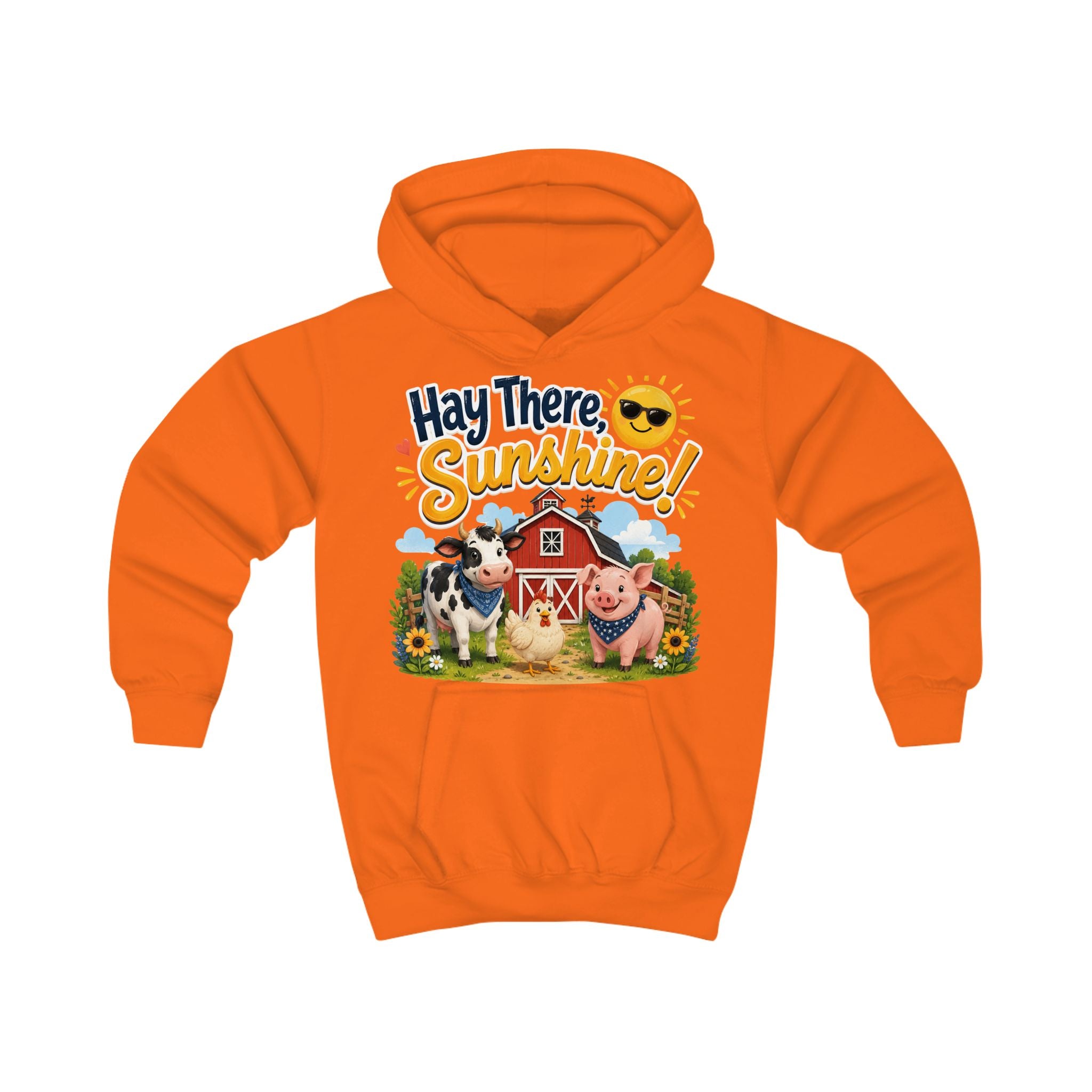 Hay There Sunshine! Kids Hoodie - Cute Farm Animals Barnyard Sweatshirt