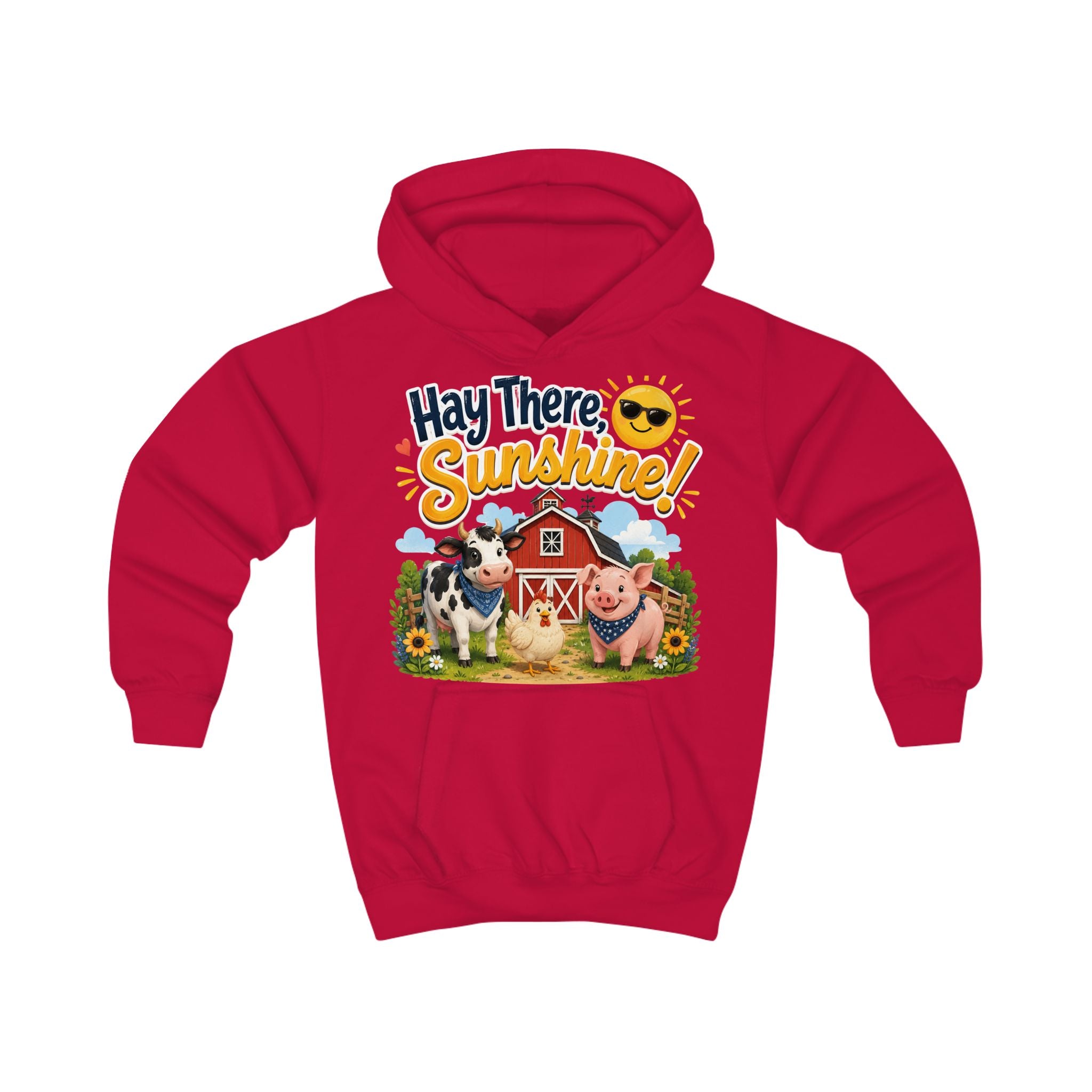 Hay There Sunshine! Kids Hoodie - Cute Farm Animals Barnyard Sweatshirt