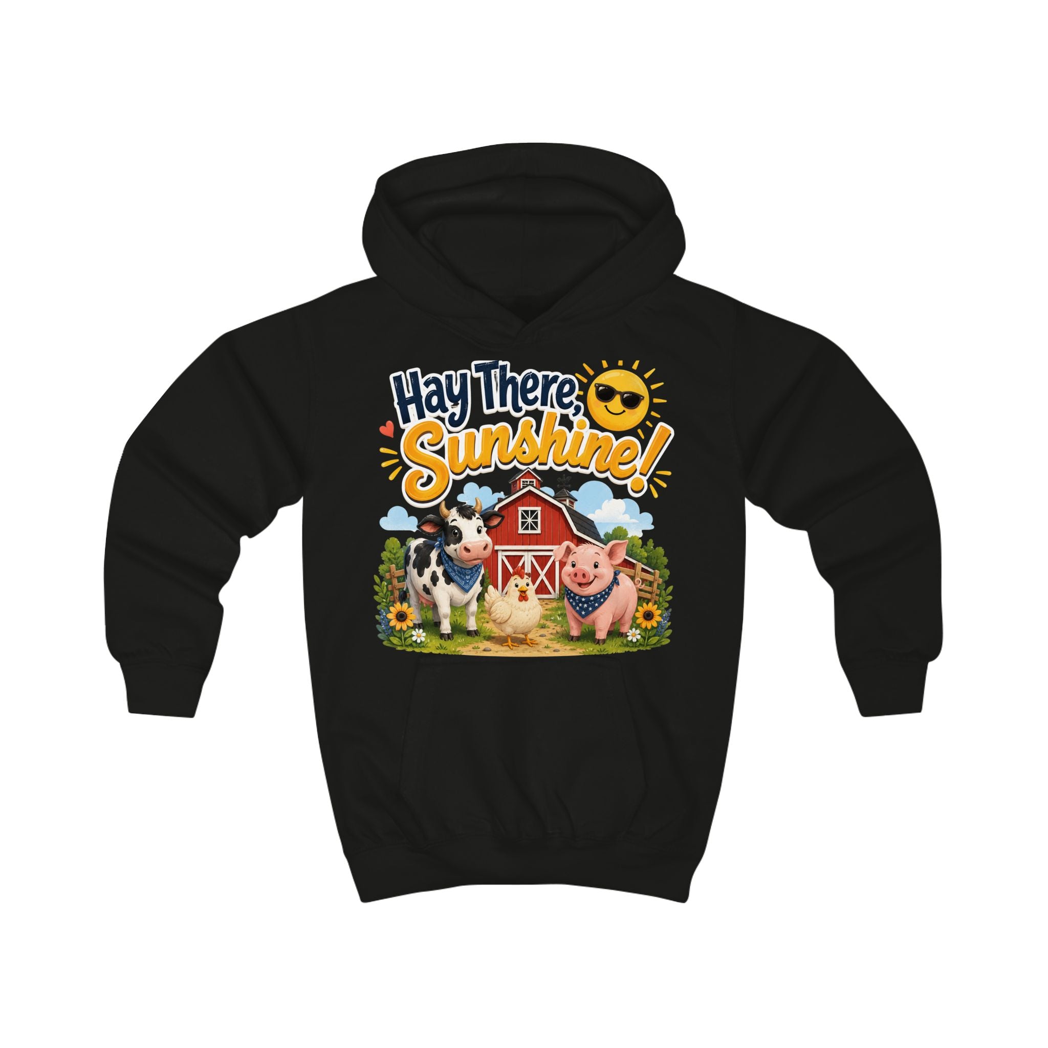 Hay There Sunshine! Kids Hoodie - Cute Farm Animals Barnyard Sweatshirt