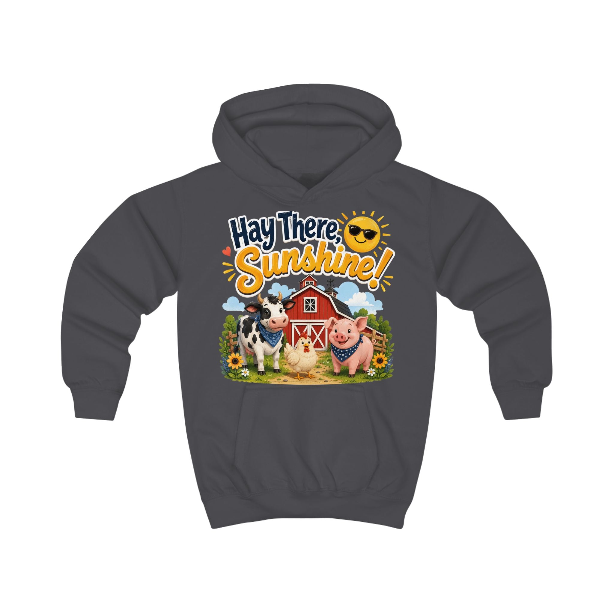 Hay There Sunshine! Kids Hoodie - Cute Farm Animals Barnyard Sweatshirt