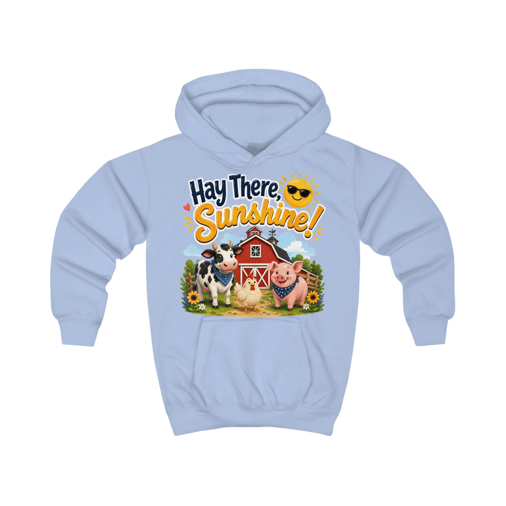 Hay There Sunshine! Kids Hoodie - Cute Farm Animals Barnyard Sweatshirt