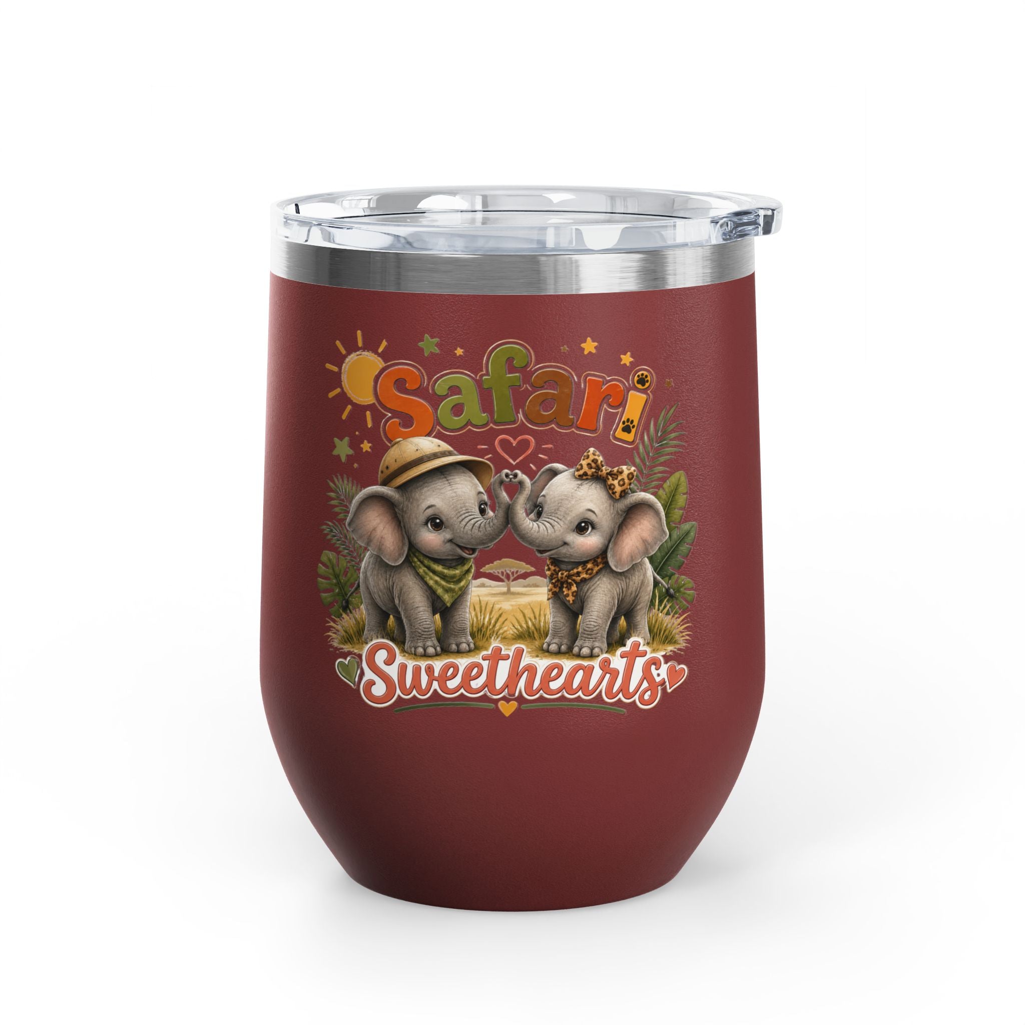 Safari Sweethearts Tumbler – 12oz Insulated Cute Elephant Couples Design