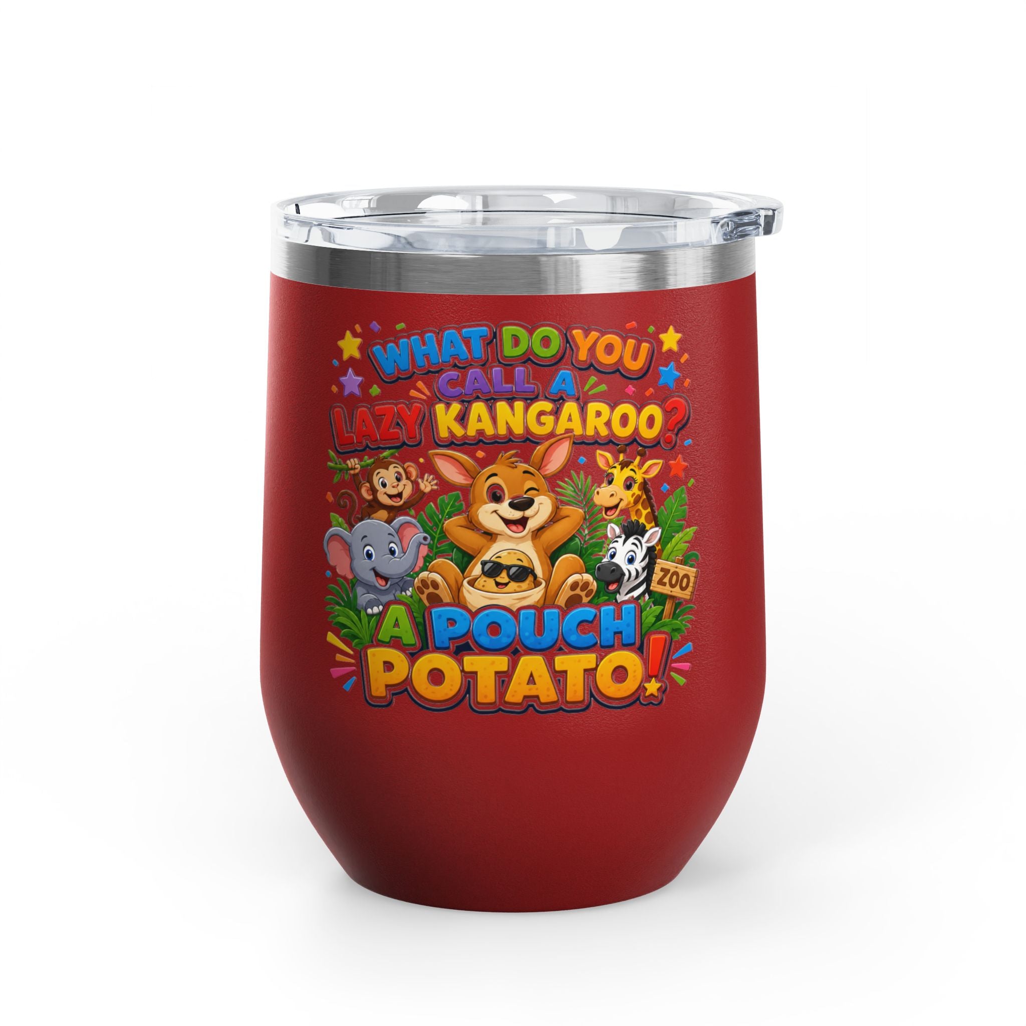"What Do You Call a Lazy Kangaroo? A Pouch Potato!" Cute Animal Joke 12oz Insulated Tumbler