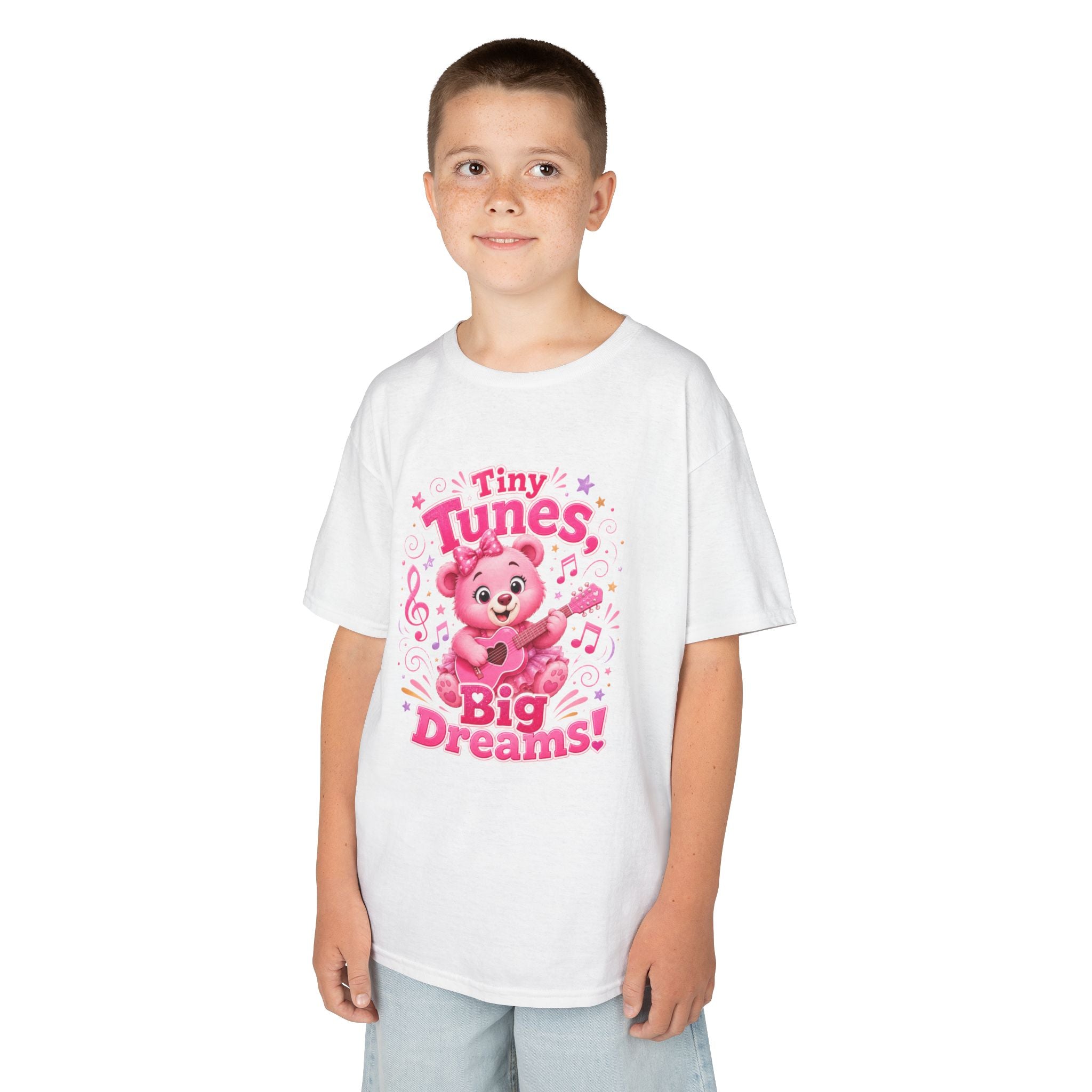 Kids T-Shirt — "Tiny Tunes, Big Dreams" Cute Pink Bear Music Tee