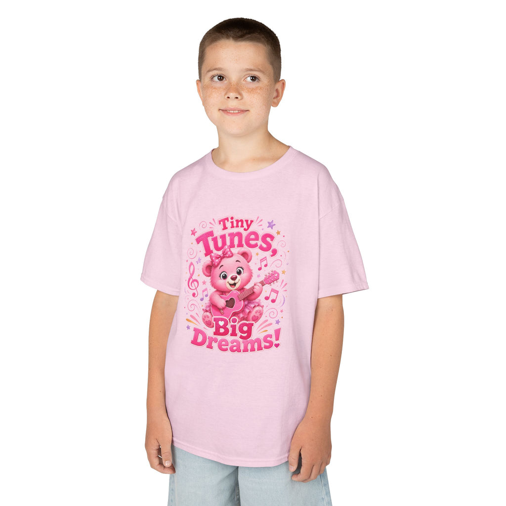 Kids T-Shirt — "Tiny Tunes, Big Dreams" Cute Pink Bear Music Tee