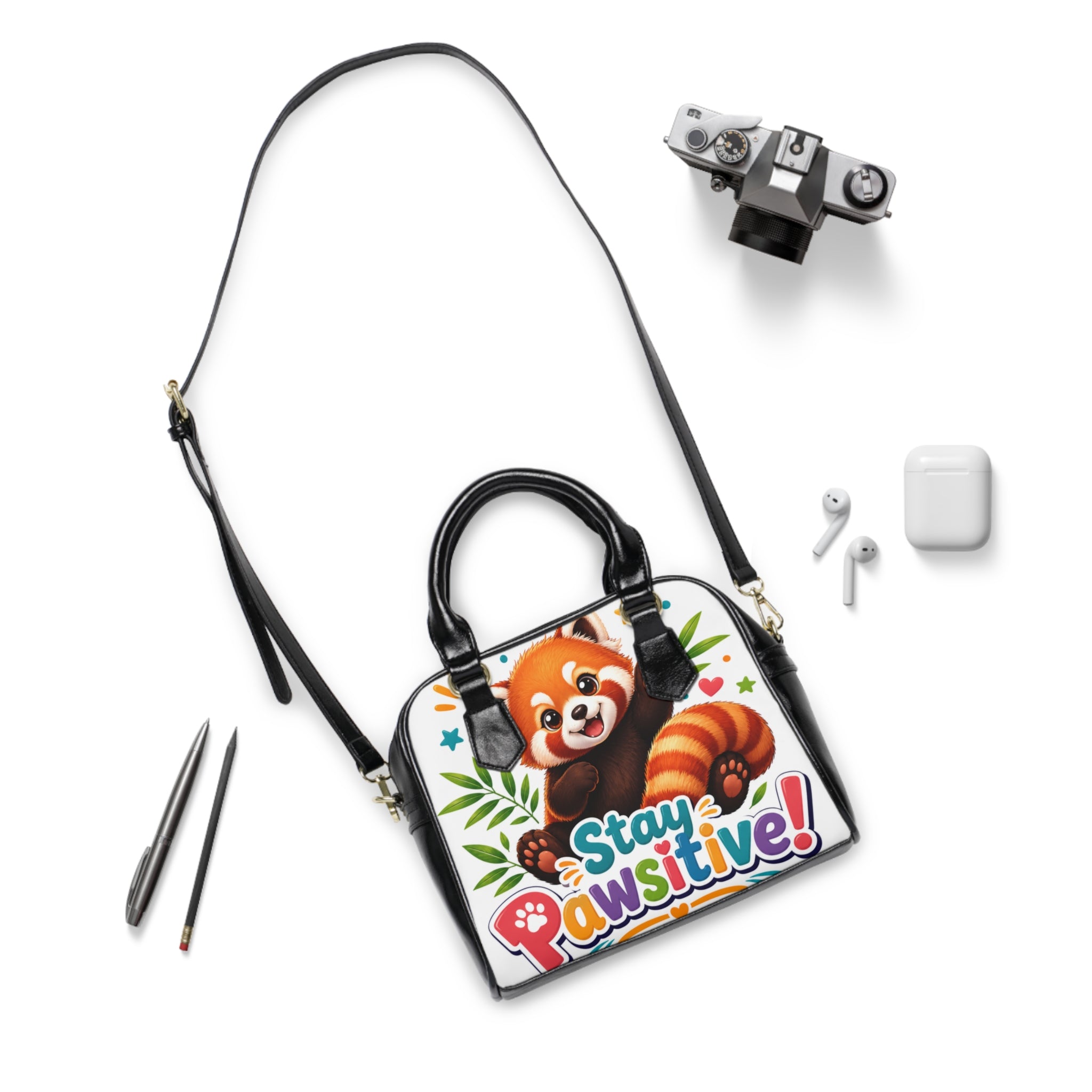 Stay Pawsitive Red Panda Shoulder Handbag — Cute Animal Tote for Women & Kids
